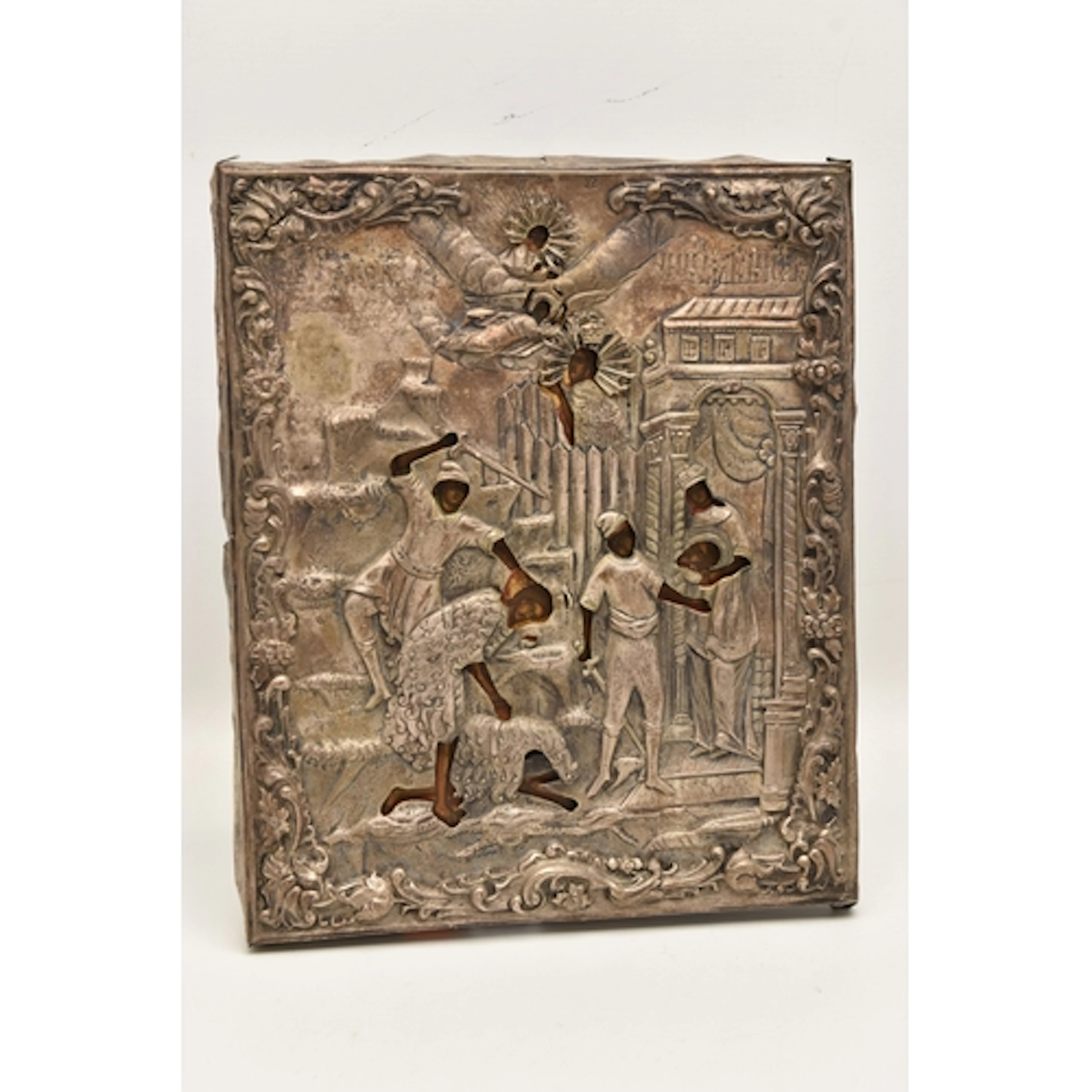 A 'THE MARTYRDOM OF JOHN THE BAPTIST' WITH SILVER OKLAD ICON...