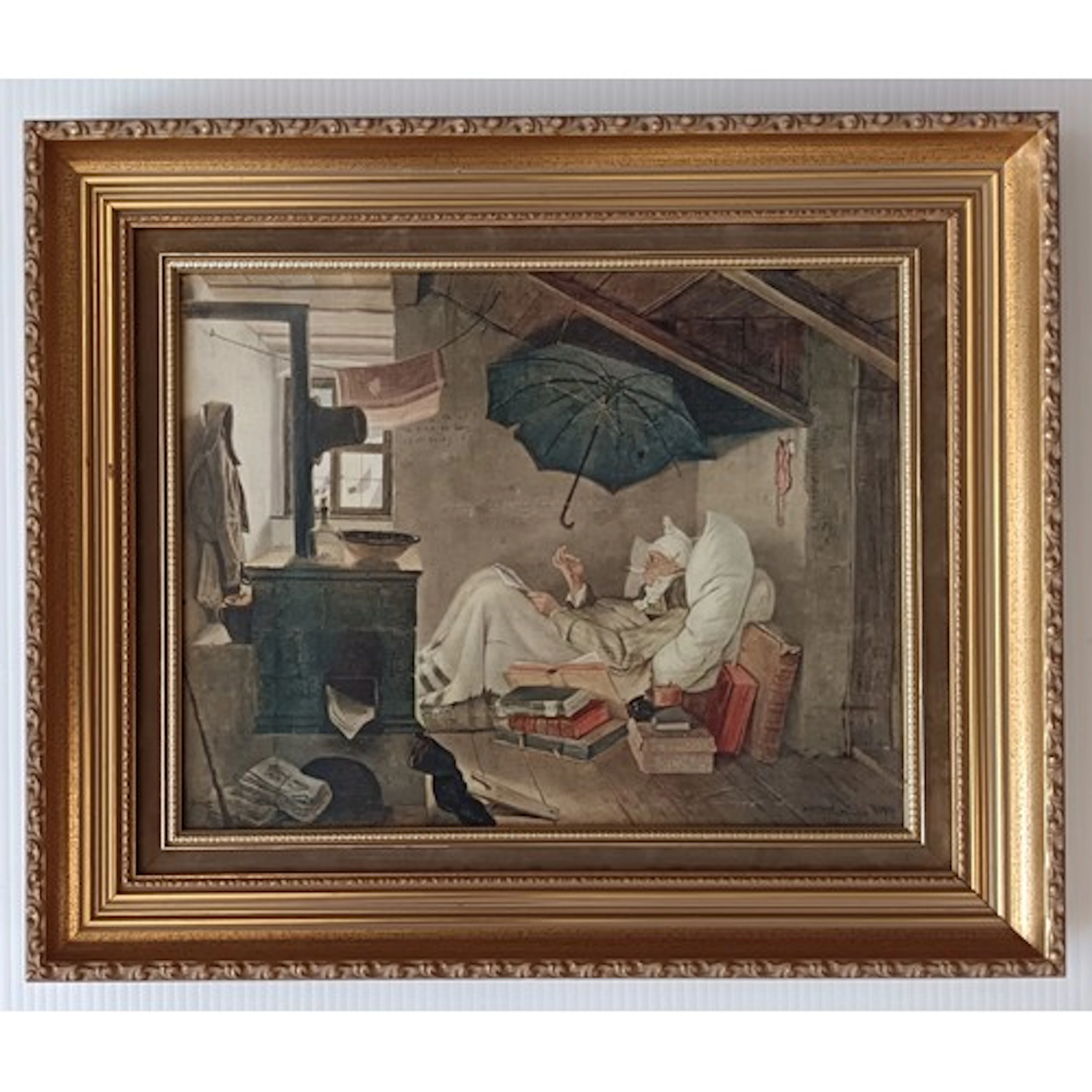 Framed print "Poor Poet" after Spitzweg; Roy Edwards Fine Ar...
