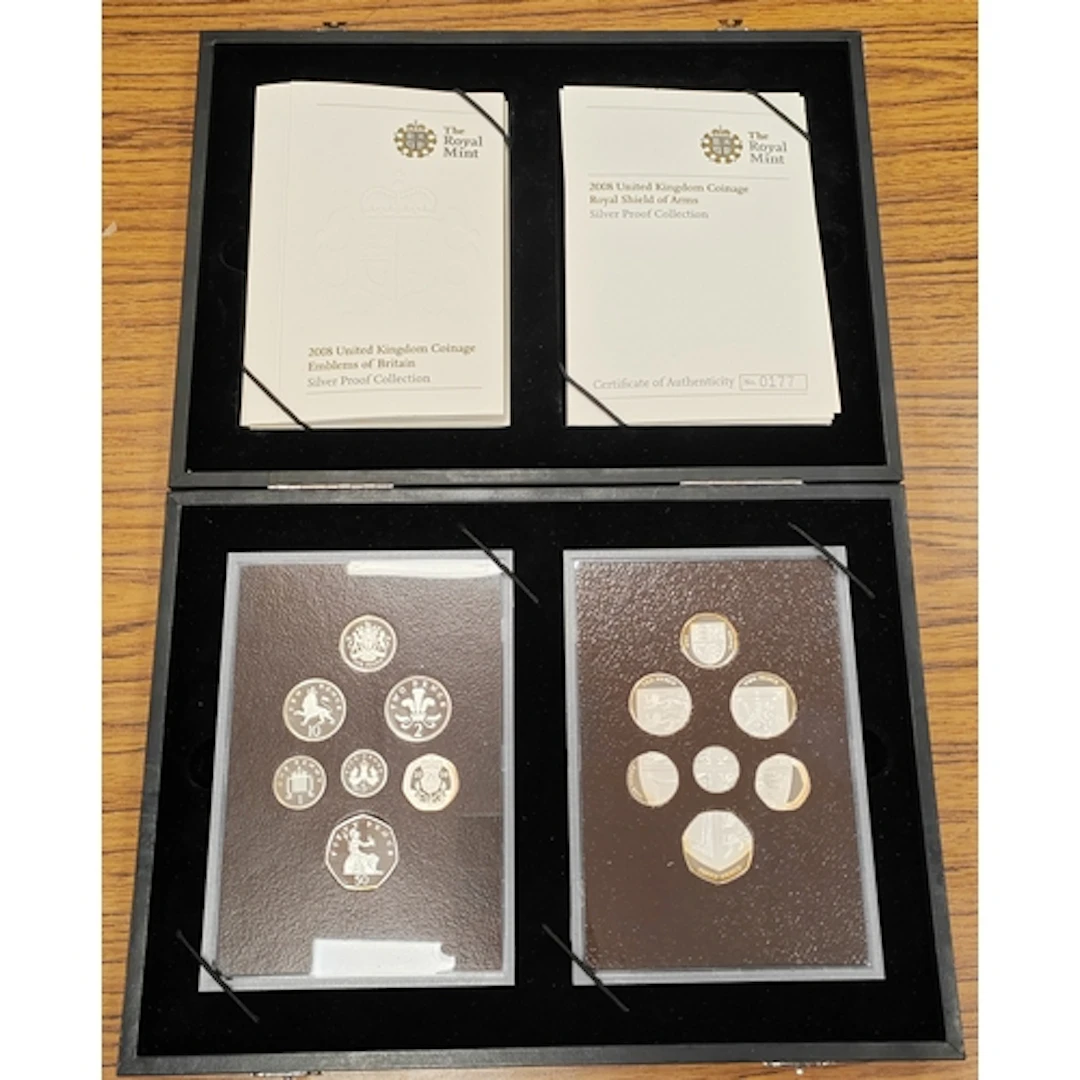 Range of silver proof cased sets FDC includes 2008 Emblems o...