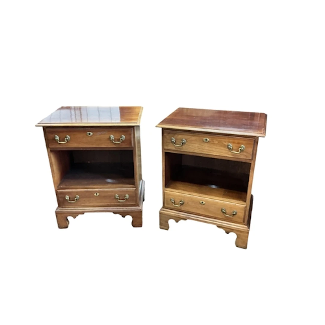 A pair of mahogany bedside cabinets, width 57cm, depth 42cm,...