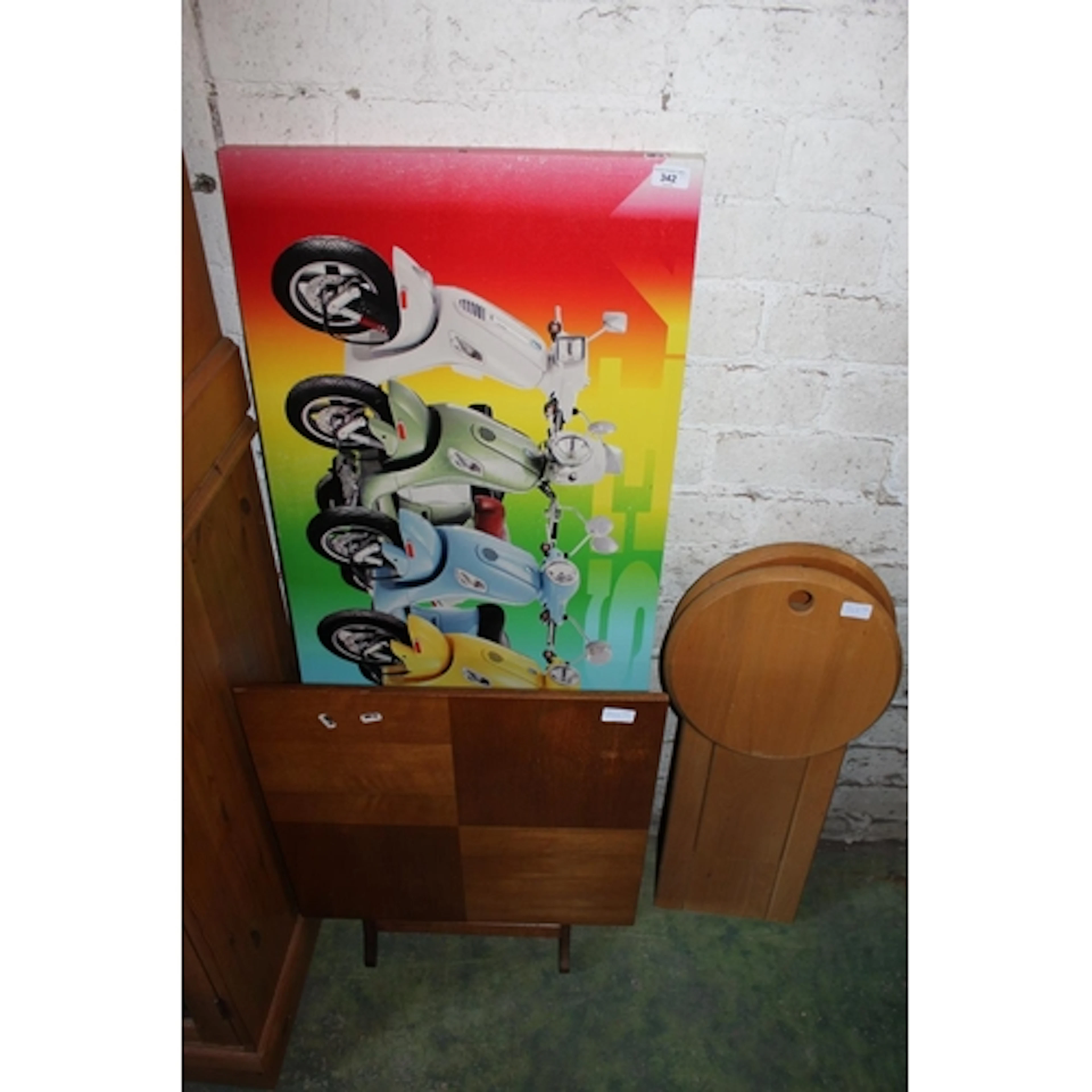 Mahogany folding fire screen table, two hardwood folding sto...