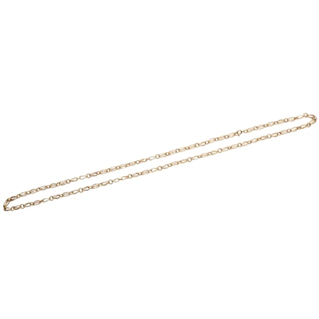 A gold long chain, composed of folded hoop and rope twist li...