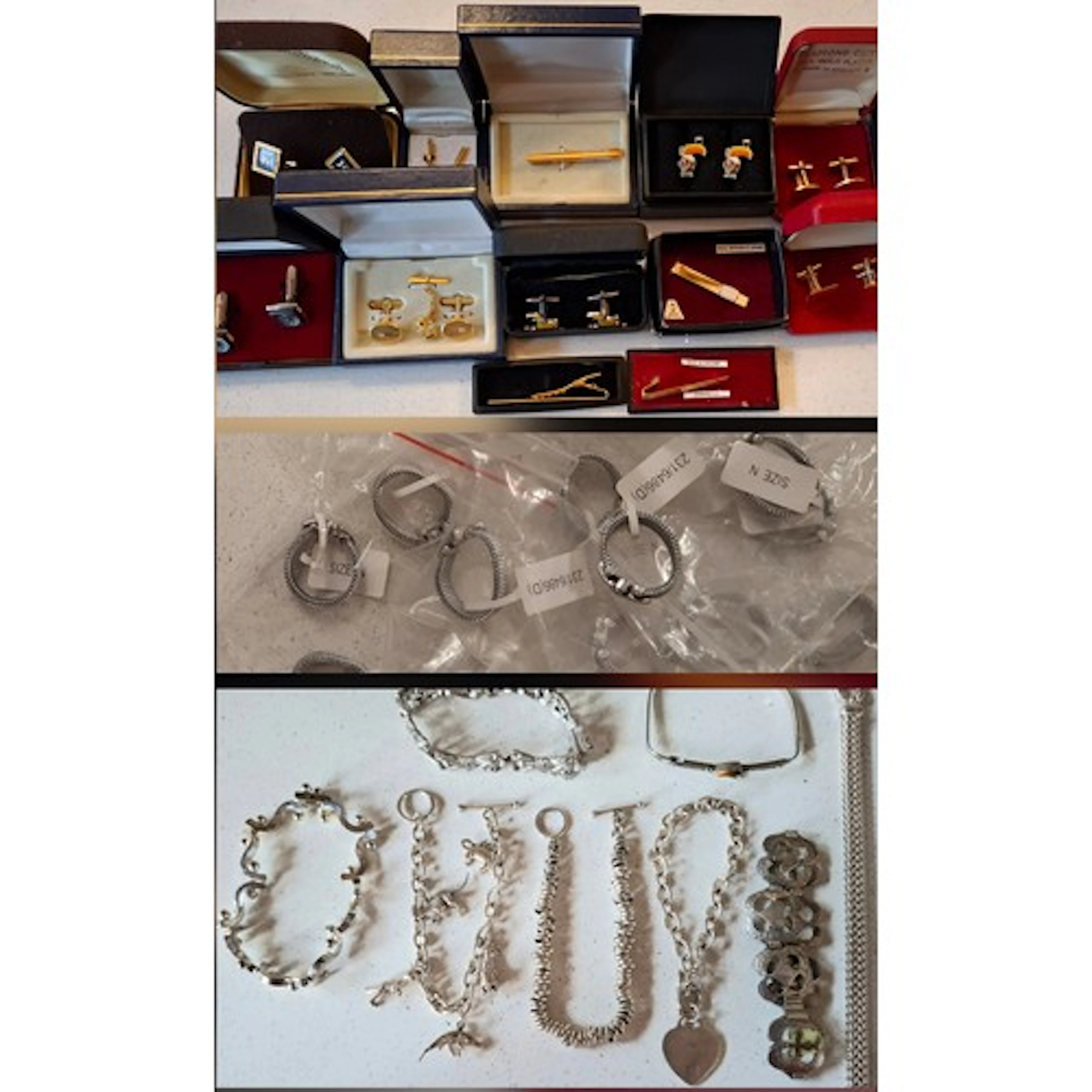 A group of silver (72g) and white metal bracelets (43g), a c...