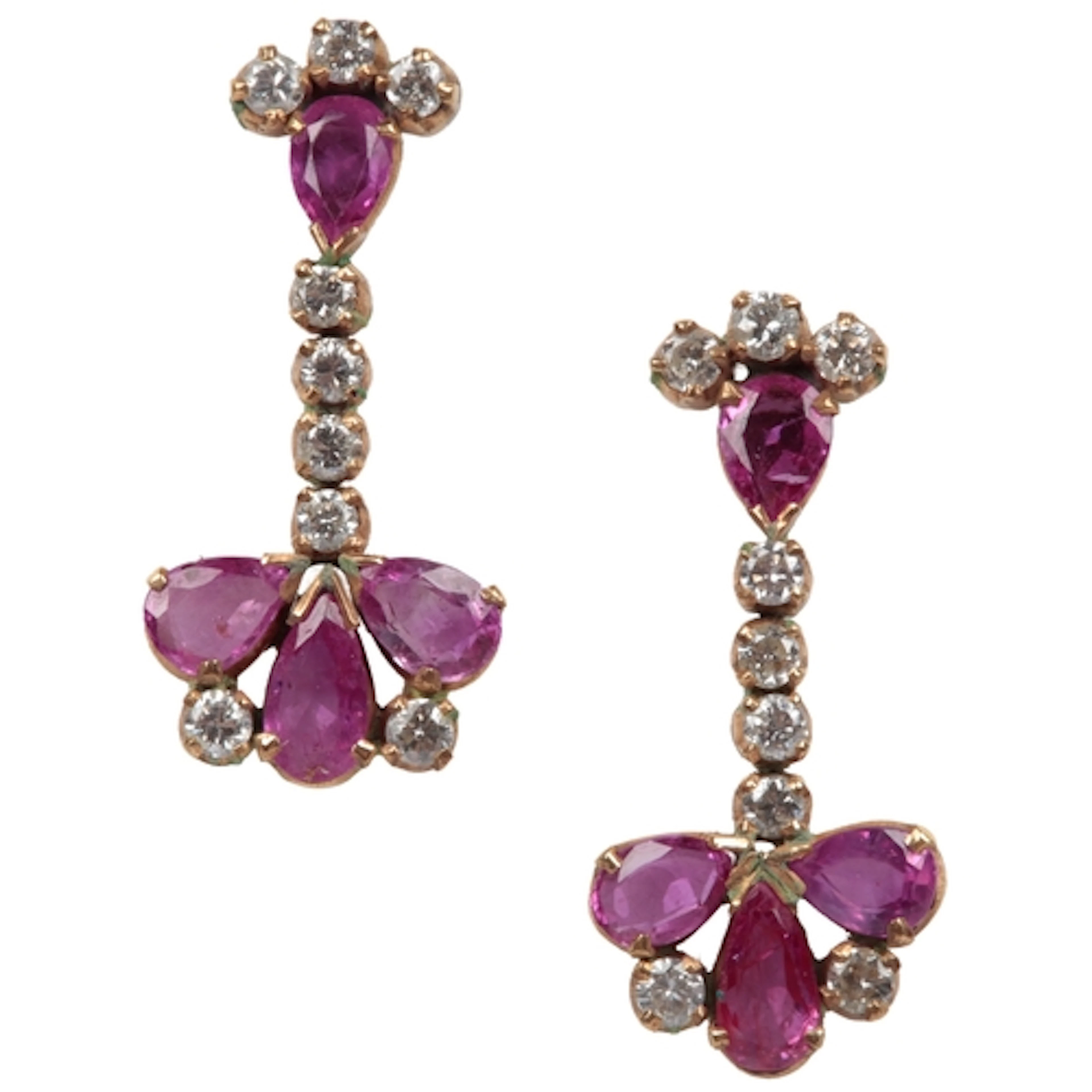 A pair of pink sapphire and diamond earrings, designed as fl...