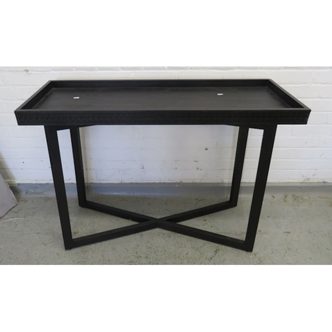 Black Lacquered Wooden Galleried Top Table, X-frame stretche...