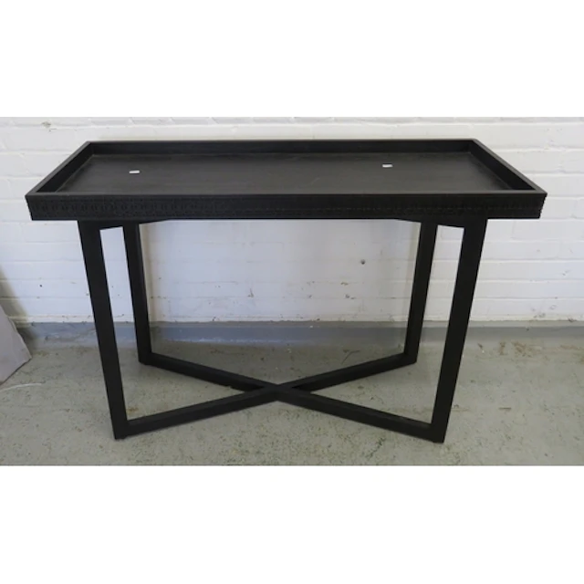 Black Lacquered Wooden Galleried Top Table, X-frame stretche...
