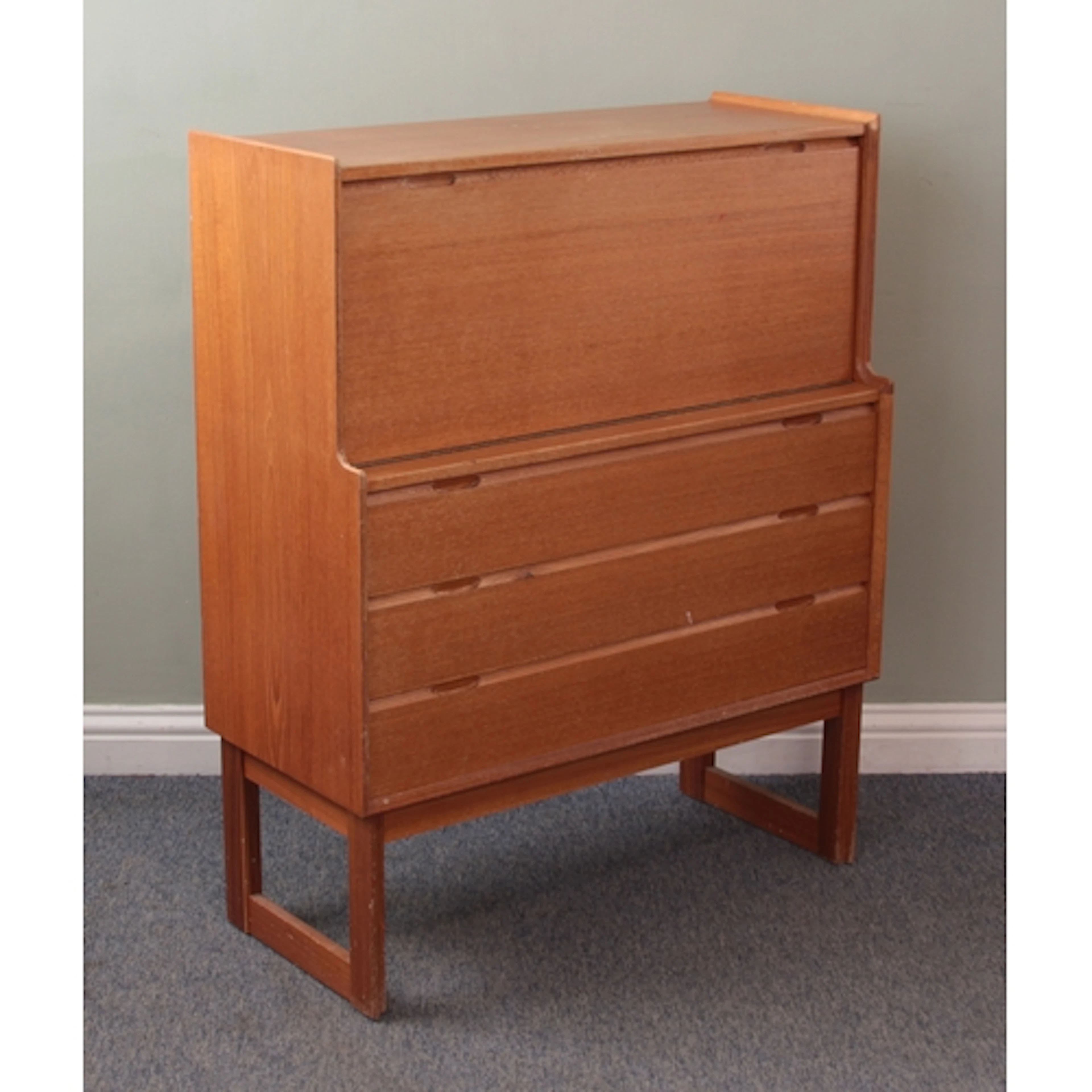 A vintage 1960s-70s teak bureau by Turnidge of London - the ...