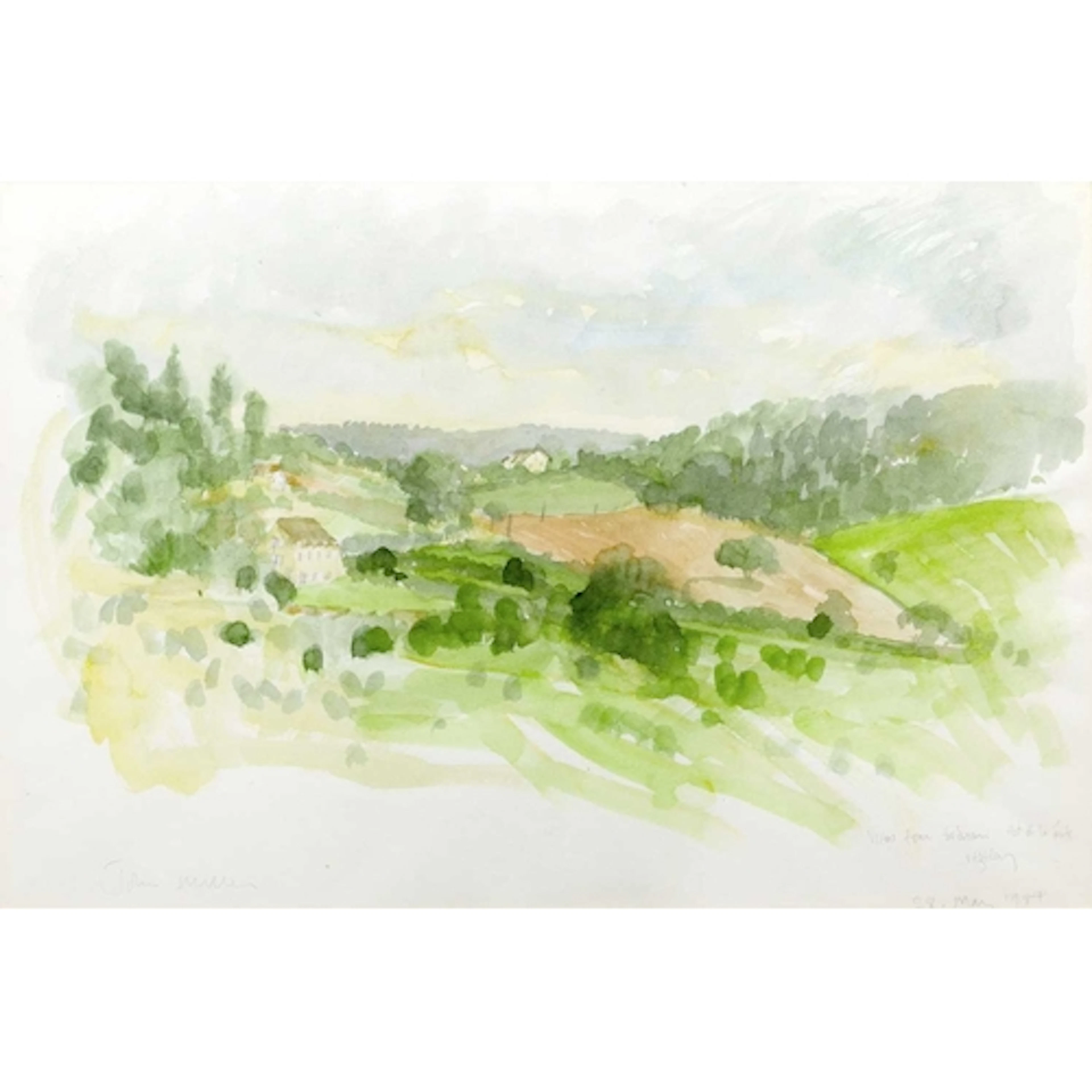 § John MILLER (1931-2002) Landscape in Burgundy, 1984 Waterc...