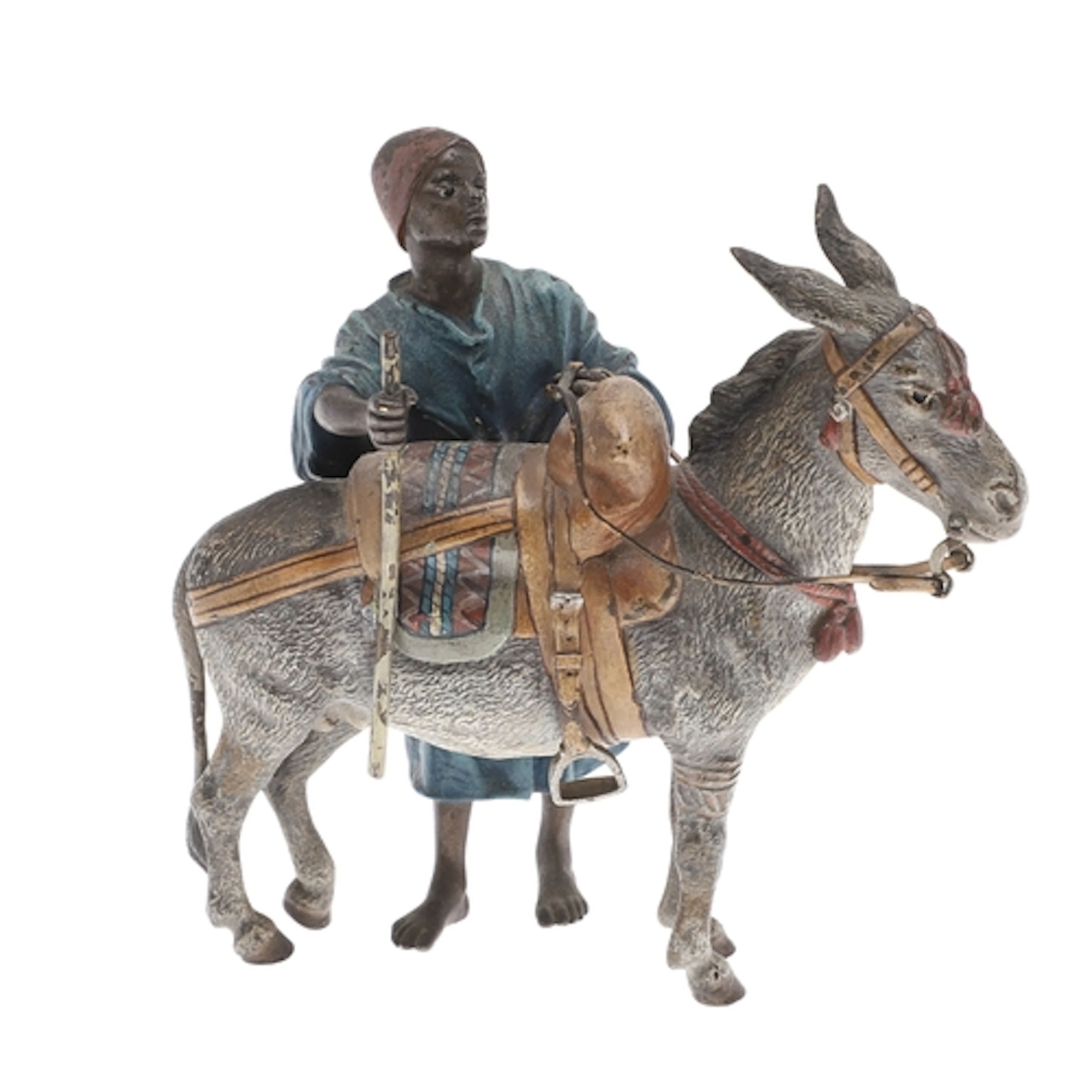 AUSTRIAN COLD PAINTED BRONZE - ARAB BOY & DONKEY. A cold pai...