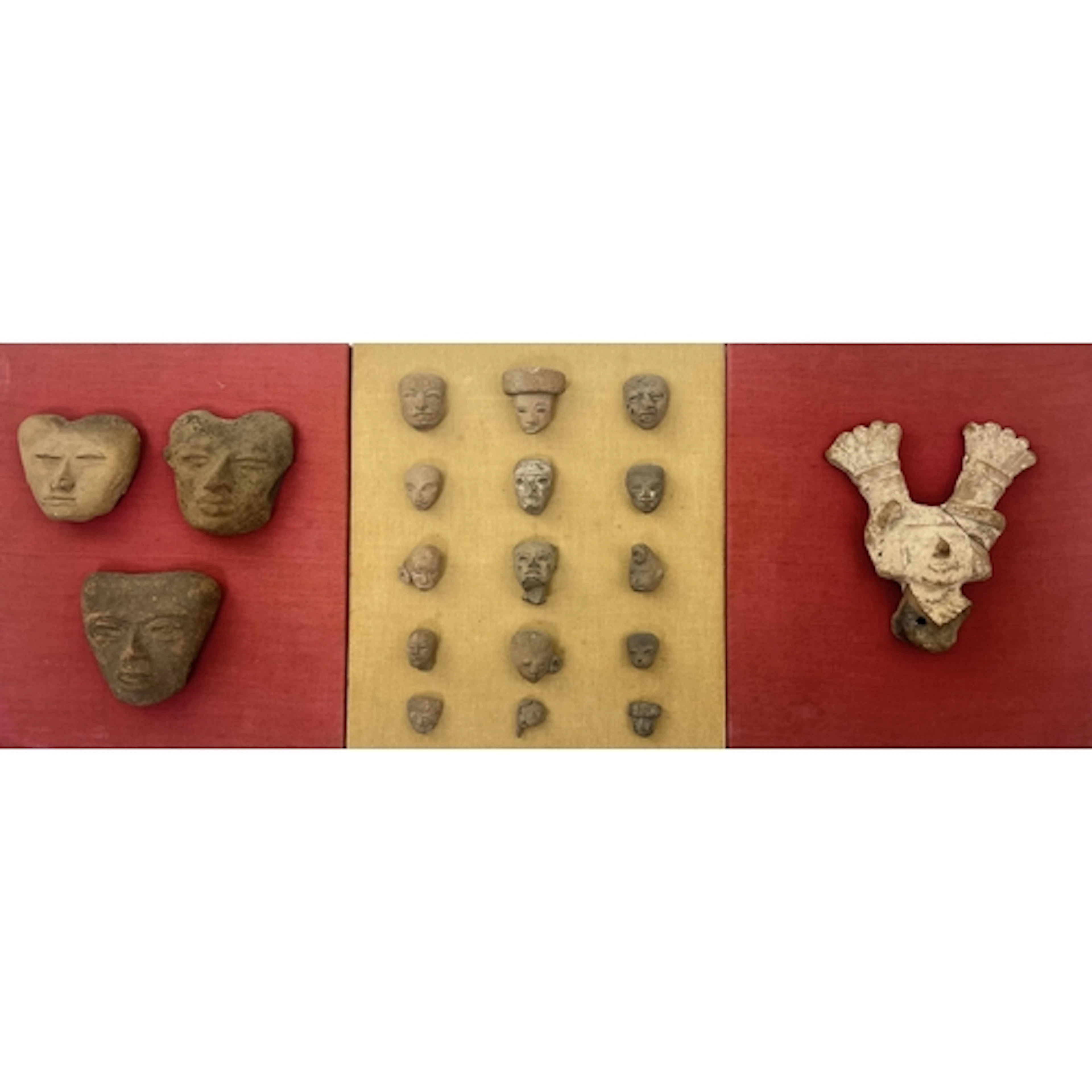 A group of pre-Colombian pottery heads from various cultures...