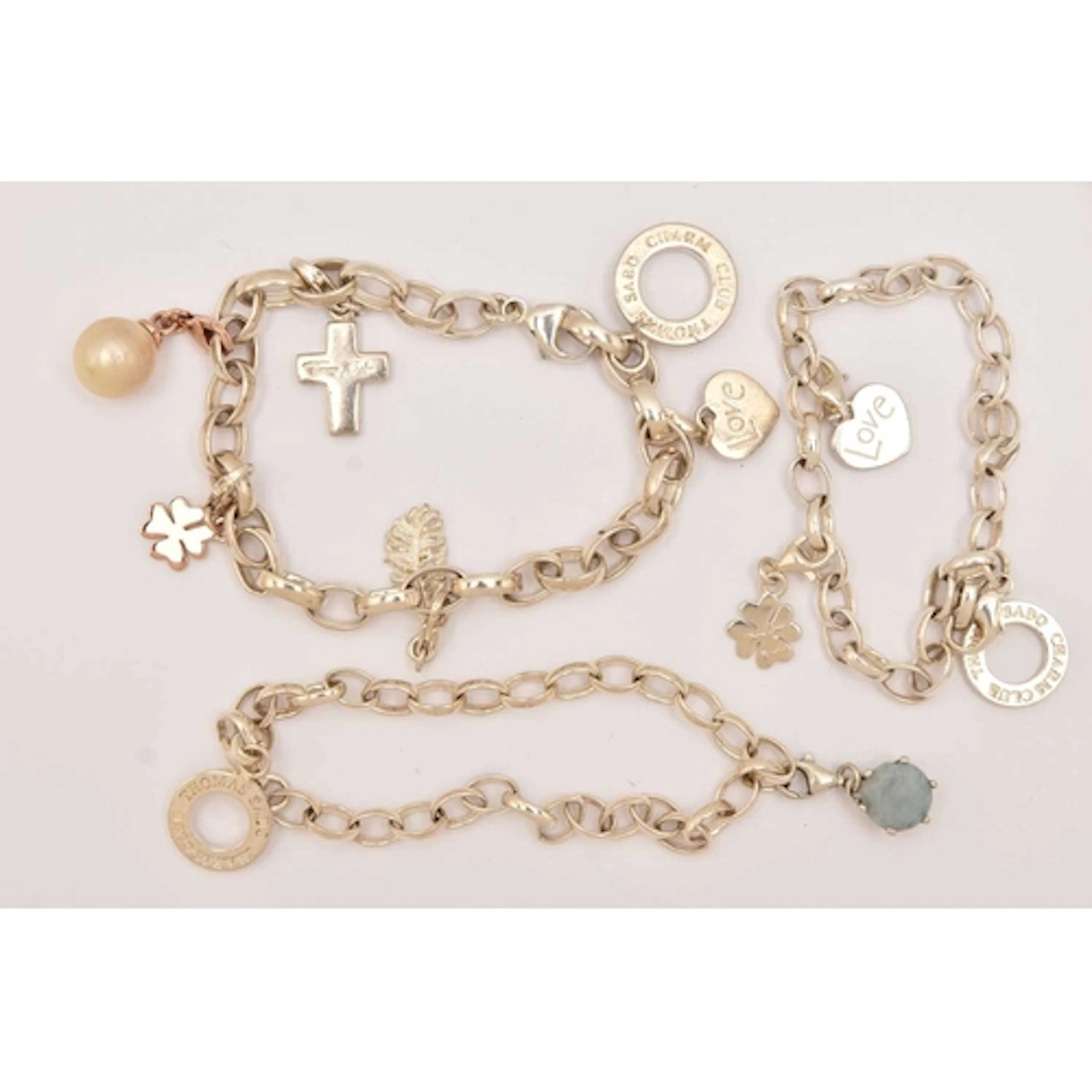 THREE 'THOMAS SABO' CHARM CLUB BRACELETS, three belcher styl...