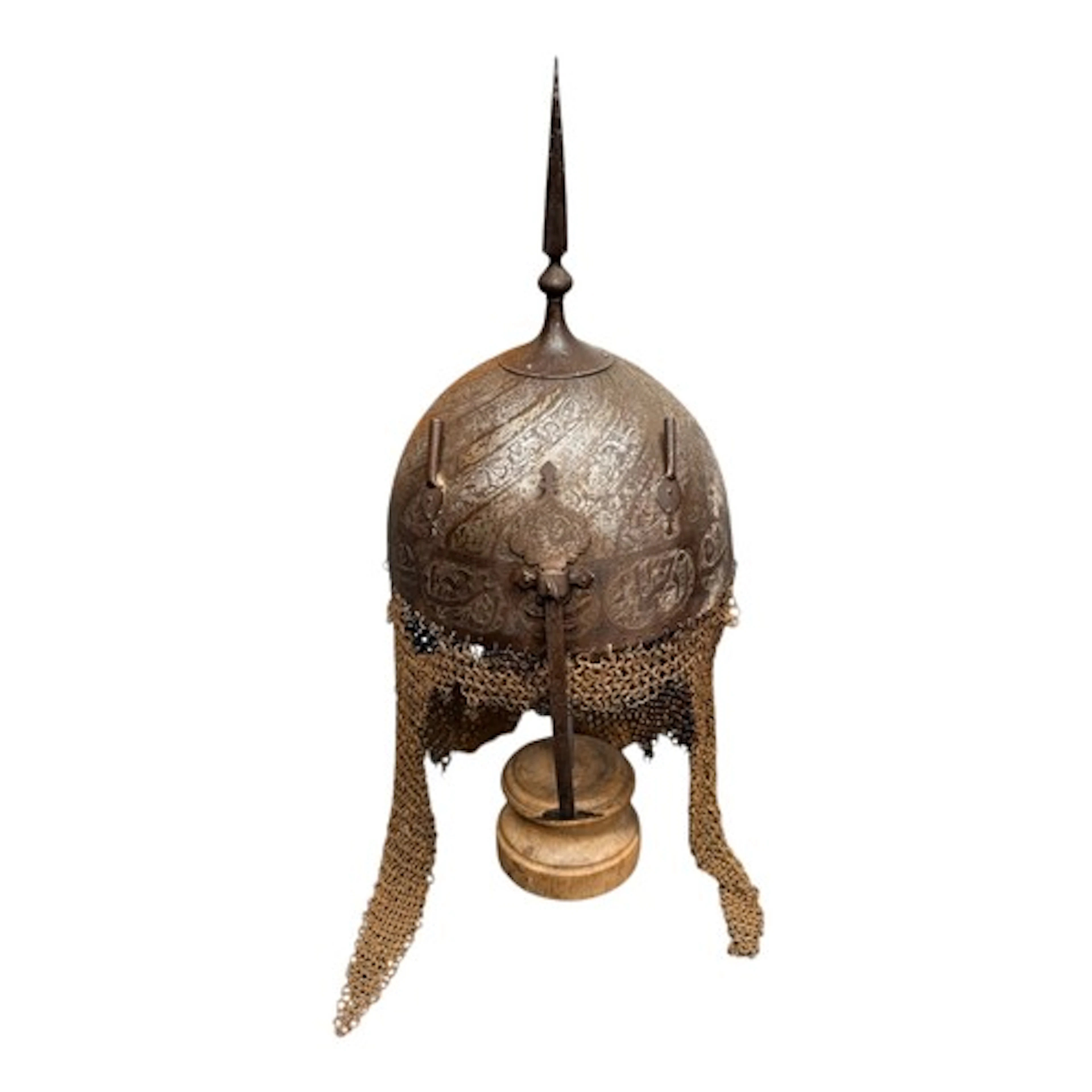 19th Century Indo-Persian Kulah Khud Spiked Helmet. Engraved...