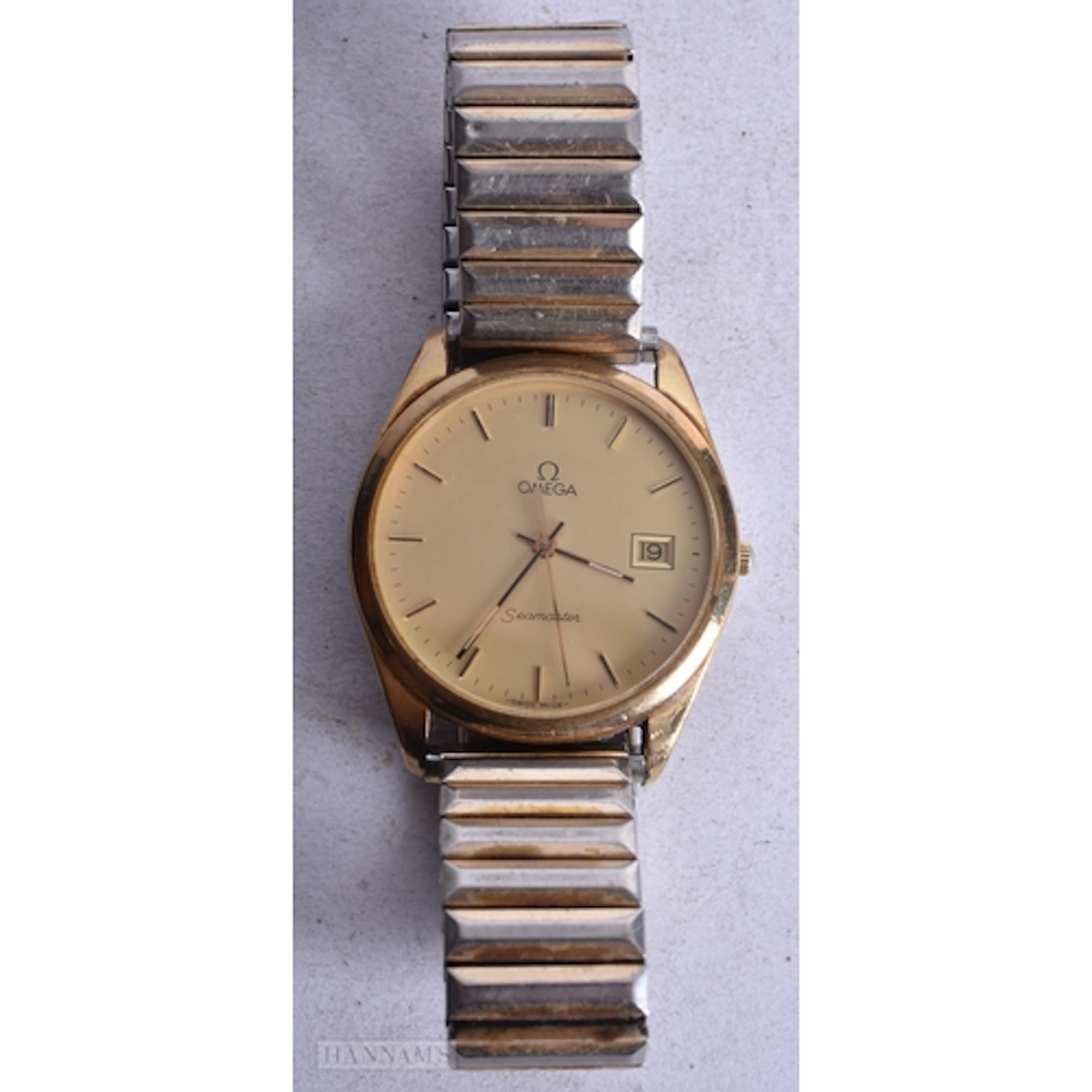 An Omega Seamaster Quartz Watch with Expanding Strap. Dial ...