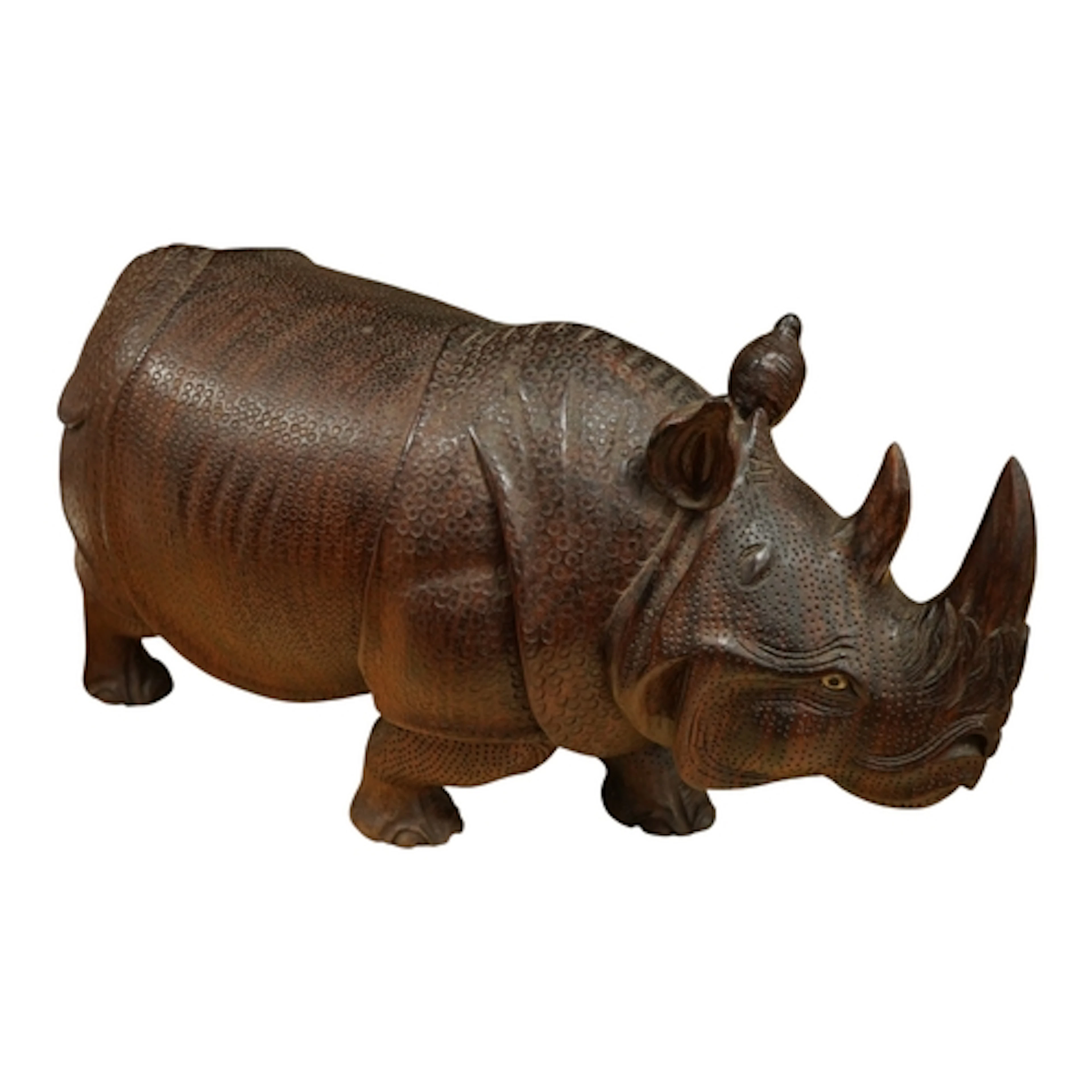 A large West African hardwood model of rhinoceros, 56cm wide...