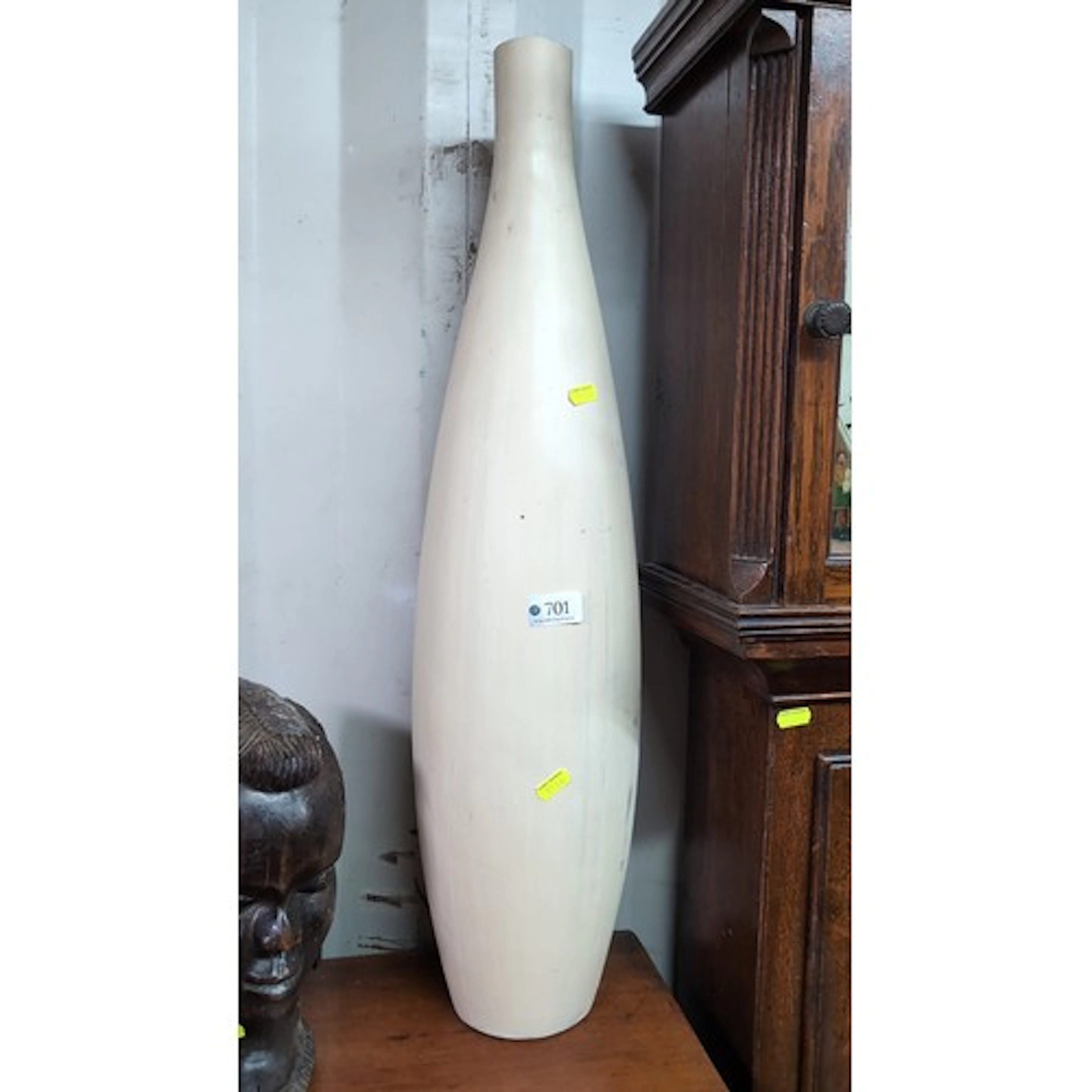 Monumental baluster-form floor vase in cream-glazed ceramic,...
