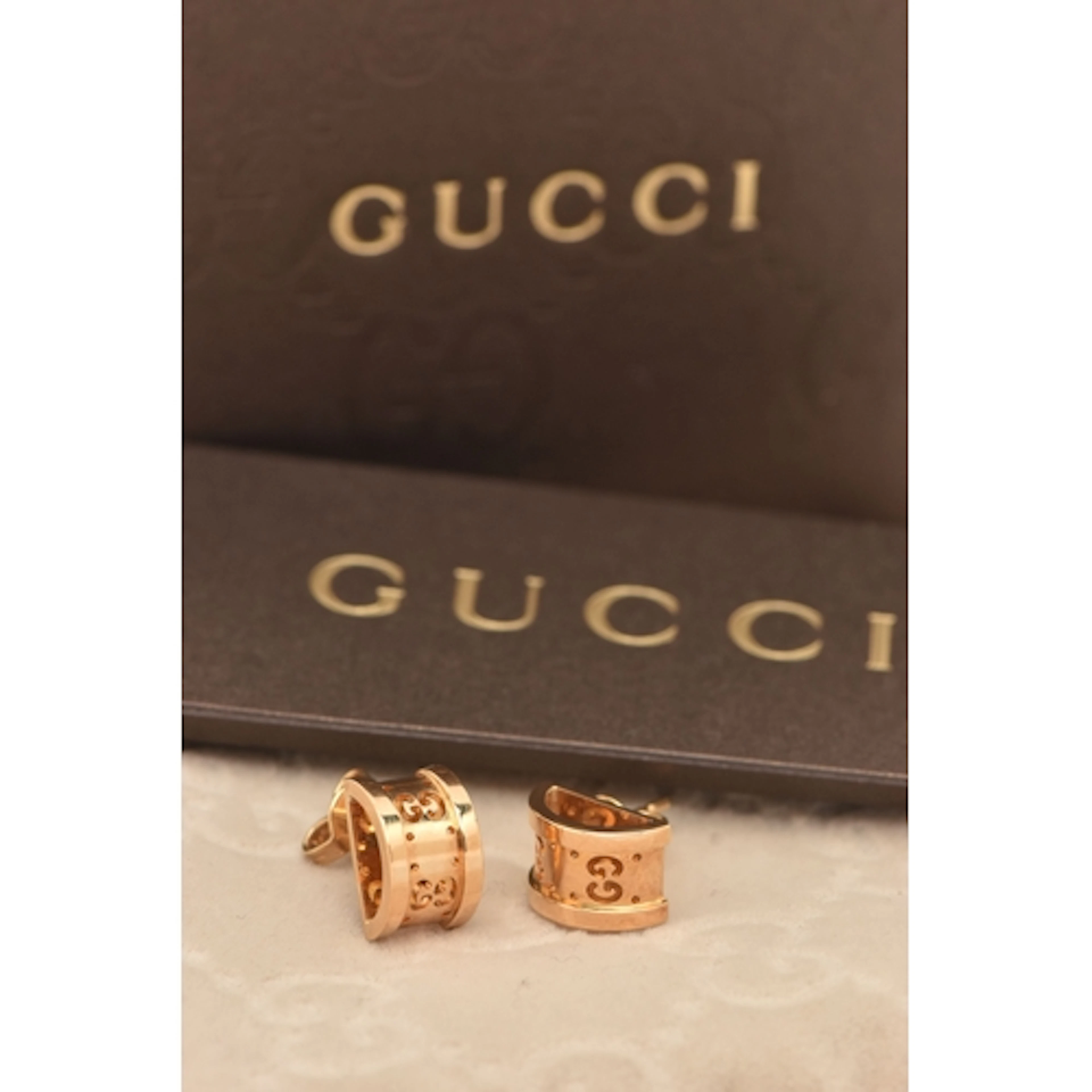 A PAIR OF 'GUCCI' MONOGRAM STUD EARRINGS, approximate drop l...