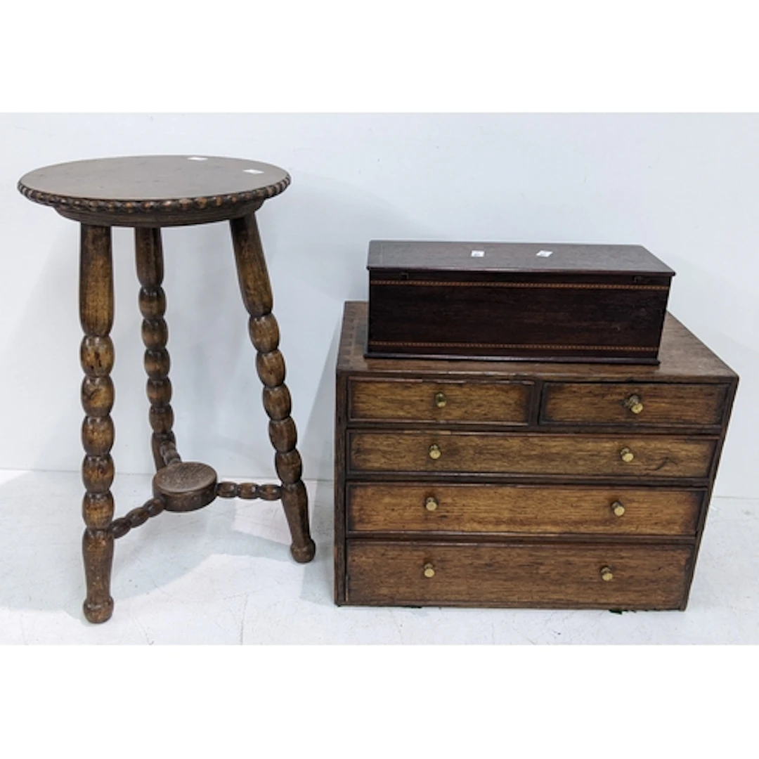 A 19th century oak desk top collectors chest together with a...