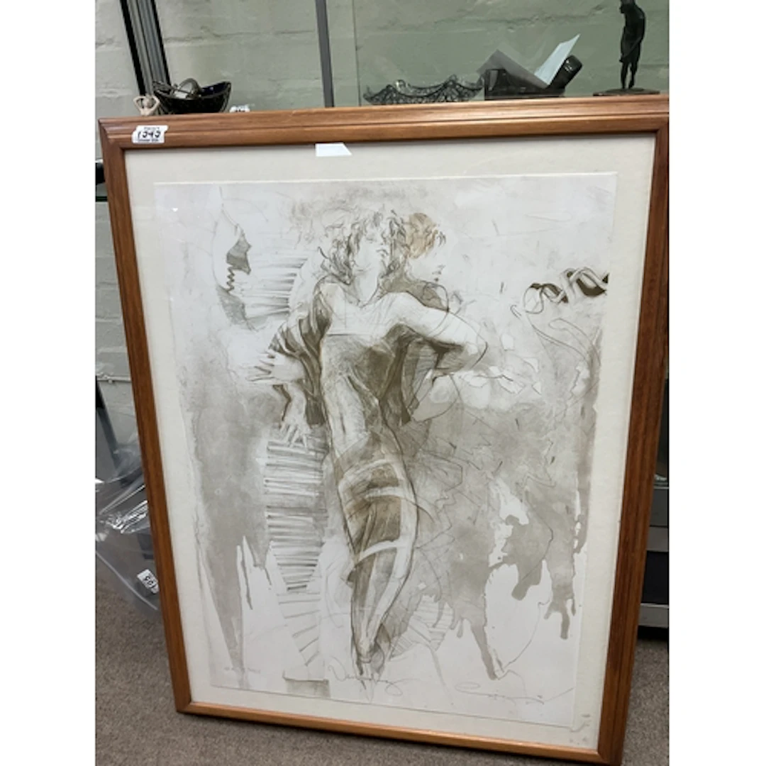 Framed Folio size blind stamped artist proof lithograph of 7...