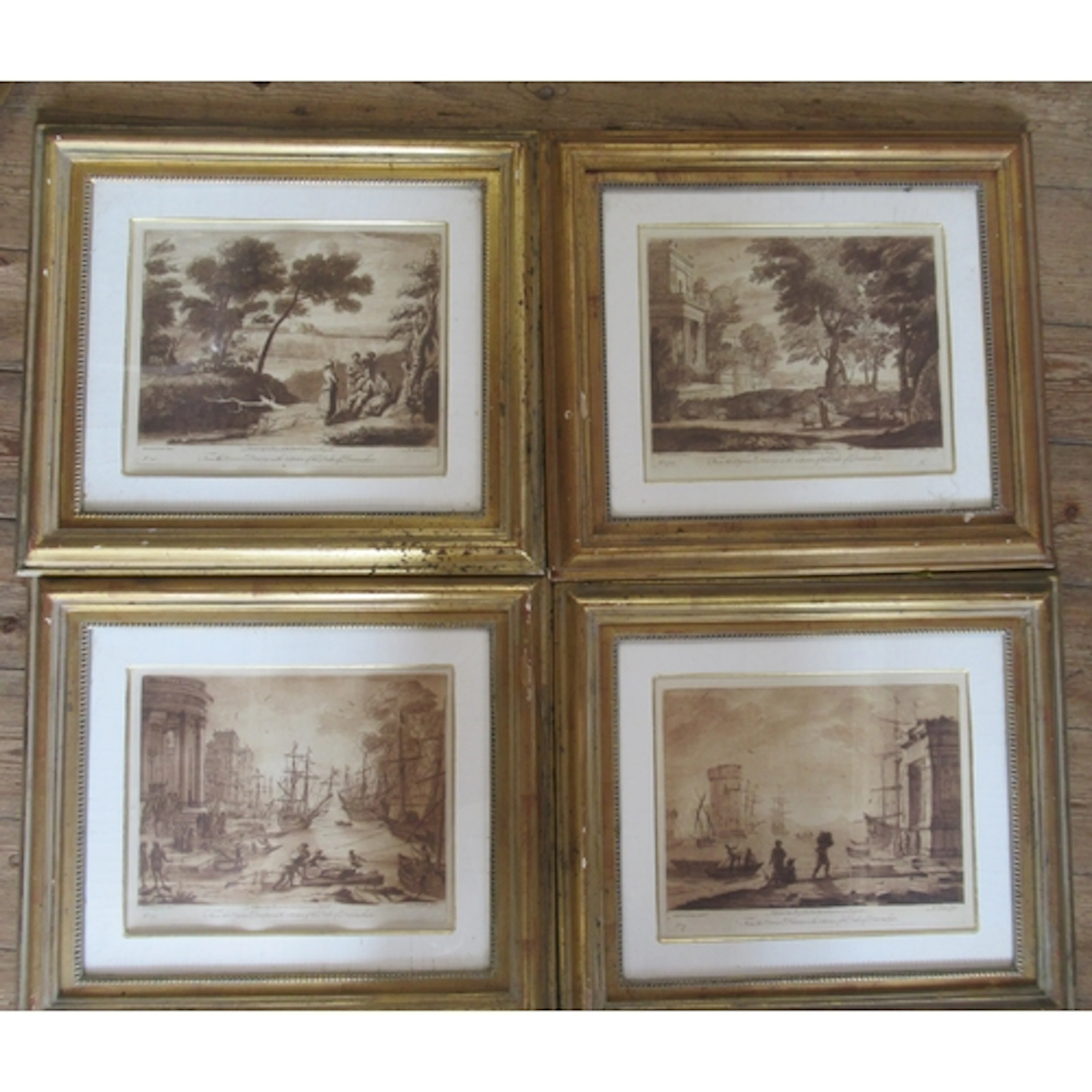 After Claude Lorraine, four antique black and white prints, ...