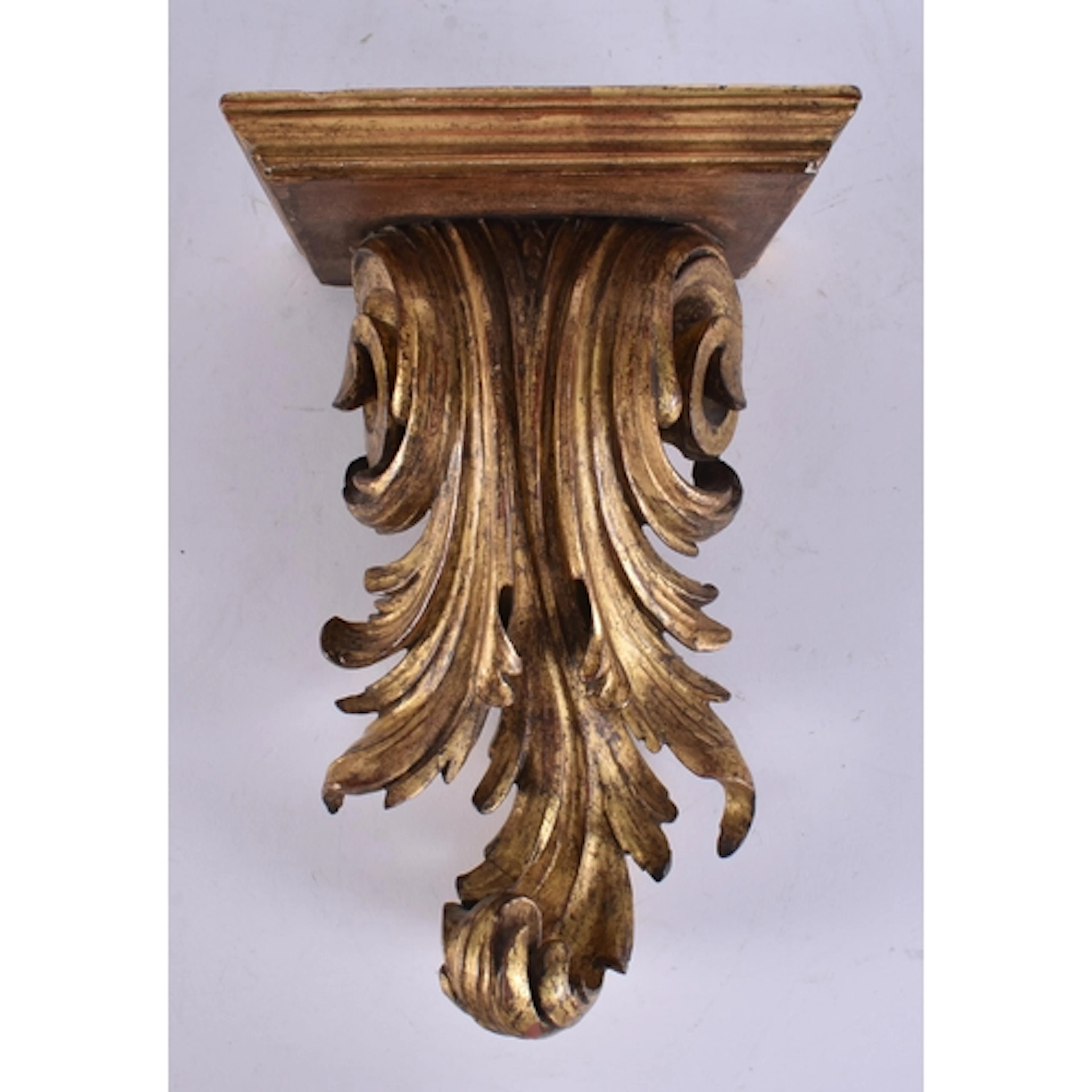 A CONTINENTAL GILTWOOD PAINTED COUNTRY HOUSE WALL SHELF. 32 ...