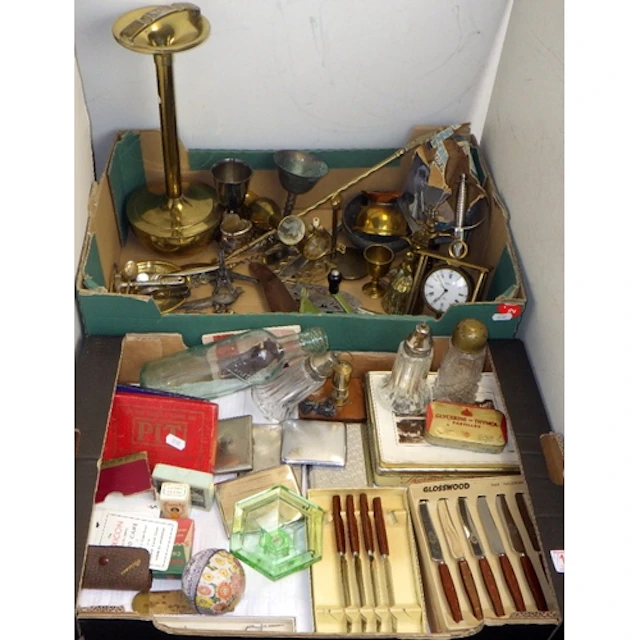 Two boxes of misc metalwares & collectables (2)