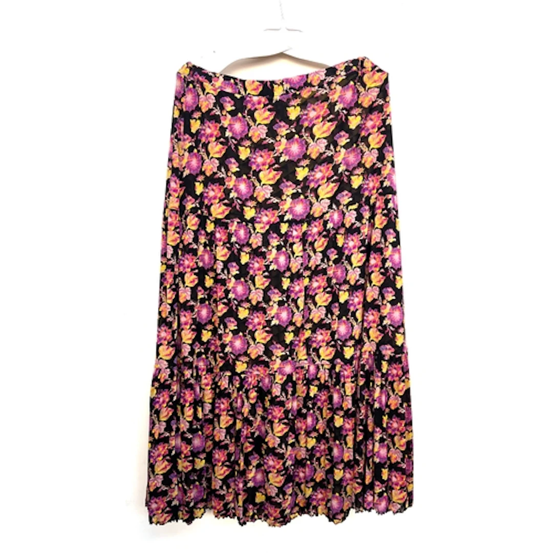 A reversible skirt in a brown, pink and yellow print, one si...