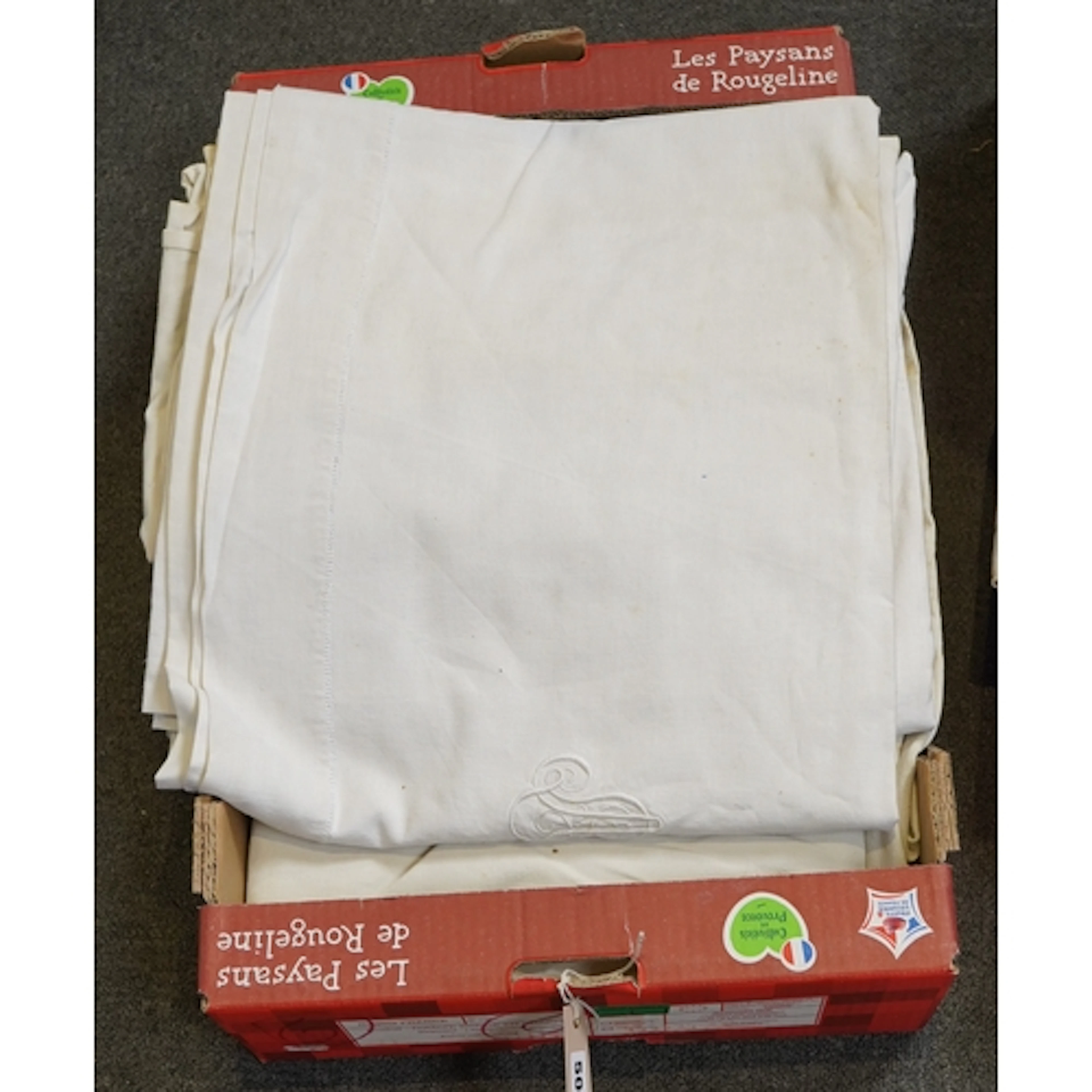 Six monogrammed French provincial sheets