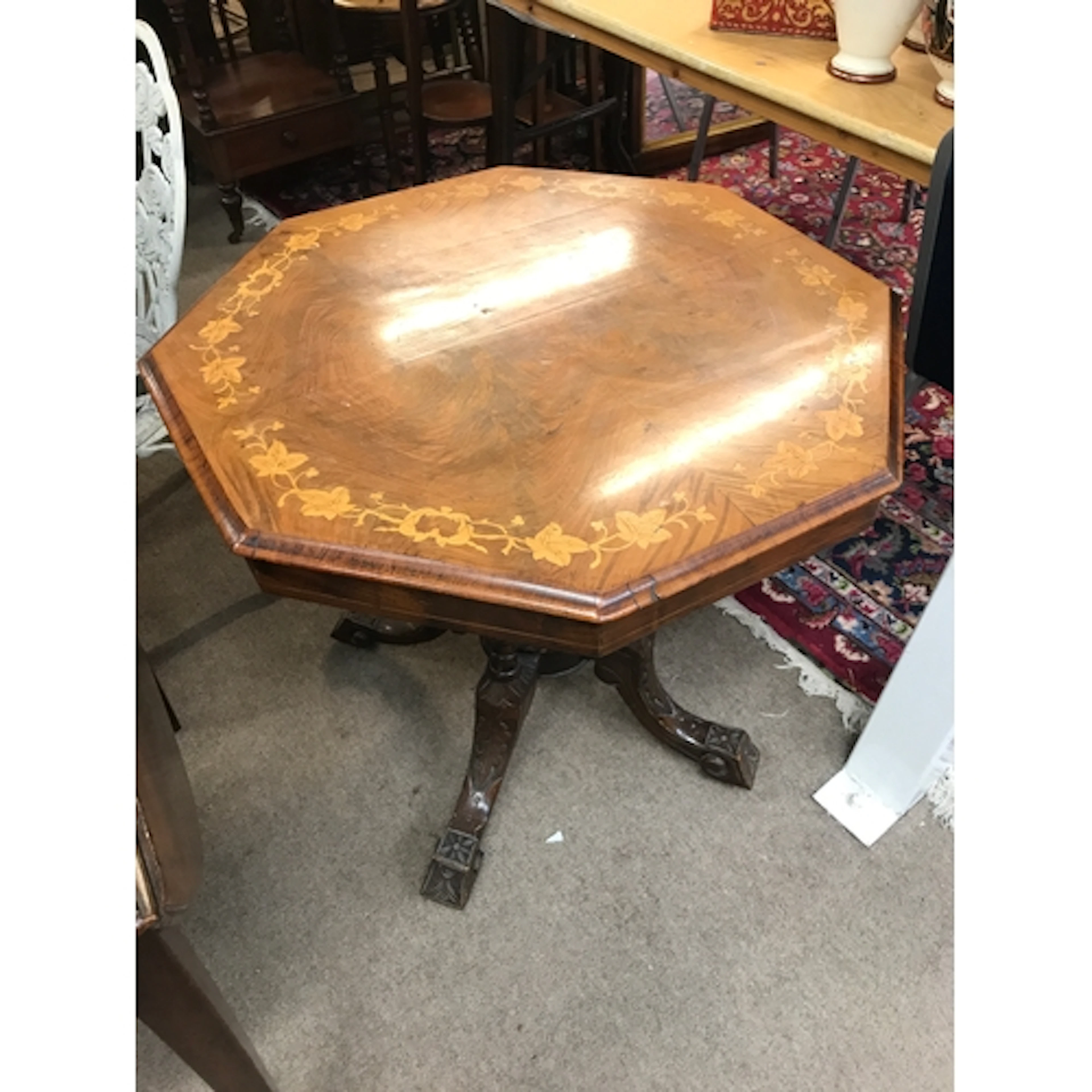 A Edwardian octagonal burr walnut occasional/centre tab...