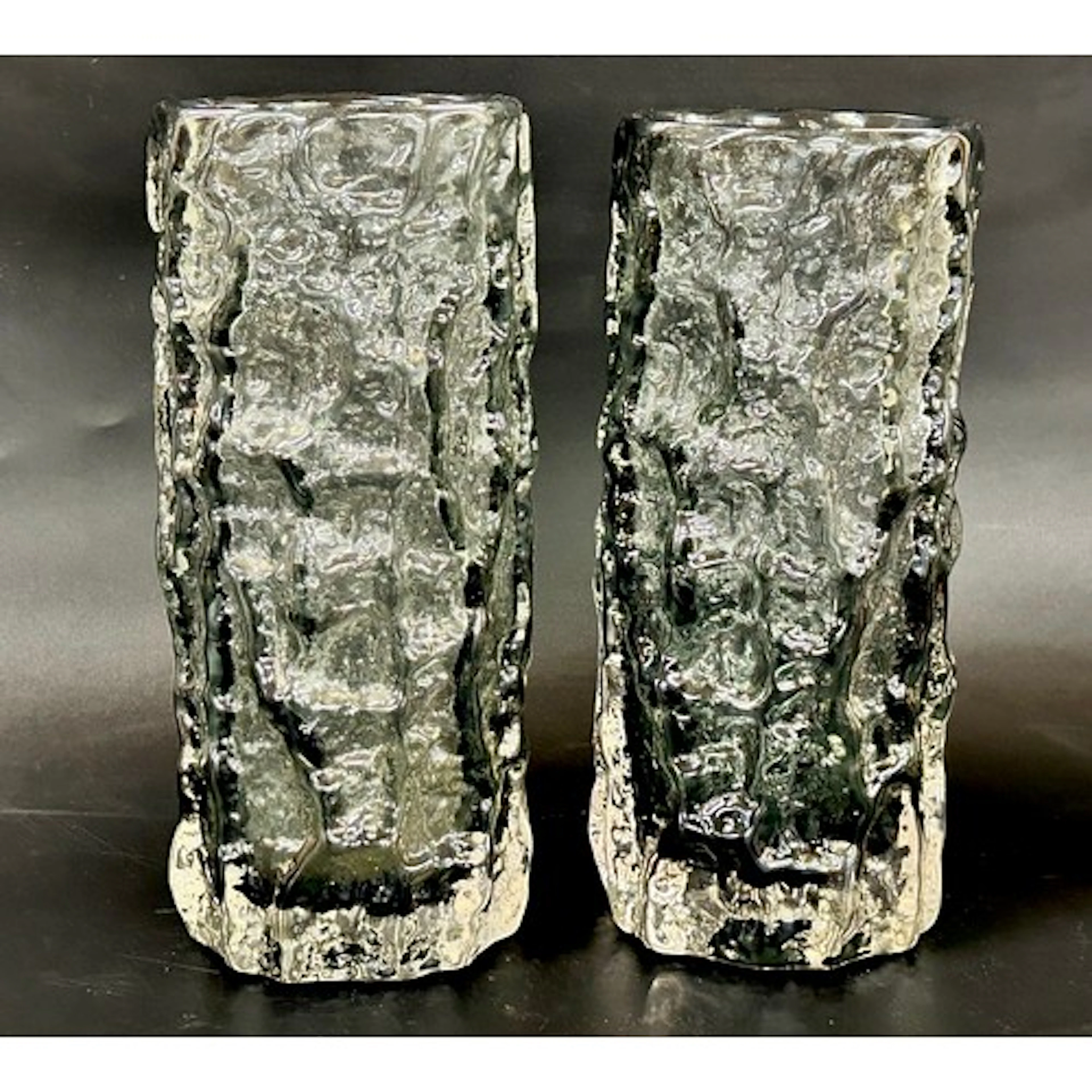 Geoffrey Baxter for Whitefriars; two textured grey glass Bar...