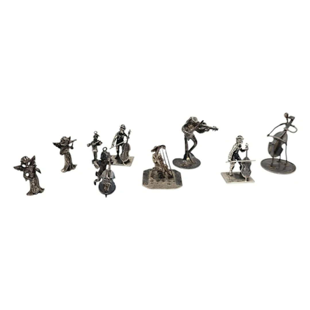 A COLLECTION OF VINTAGE STERLING SILVER NOVELTY MINIATURE FI...