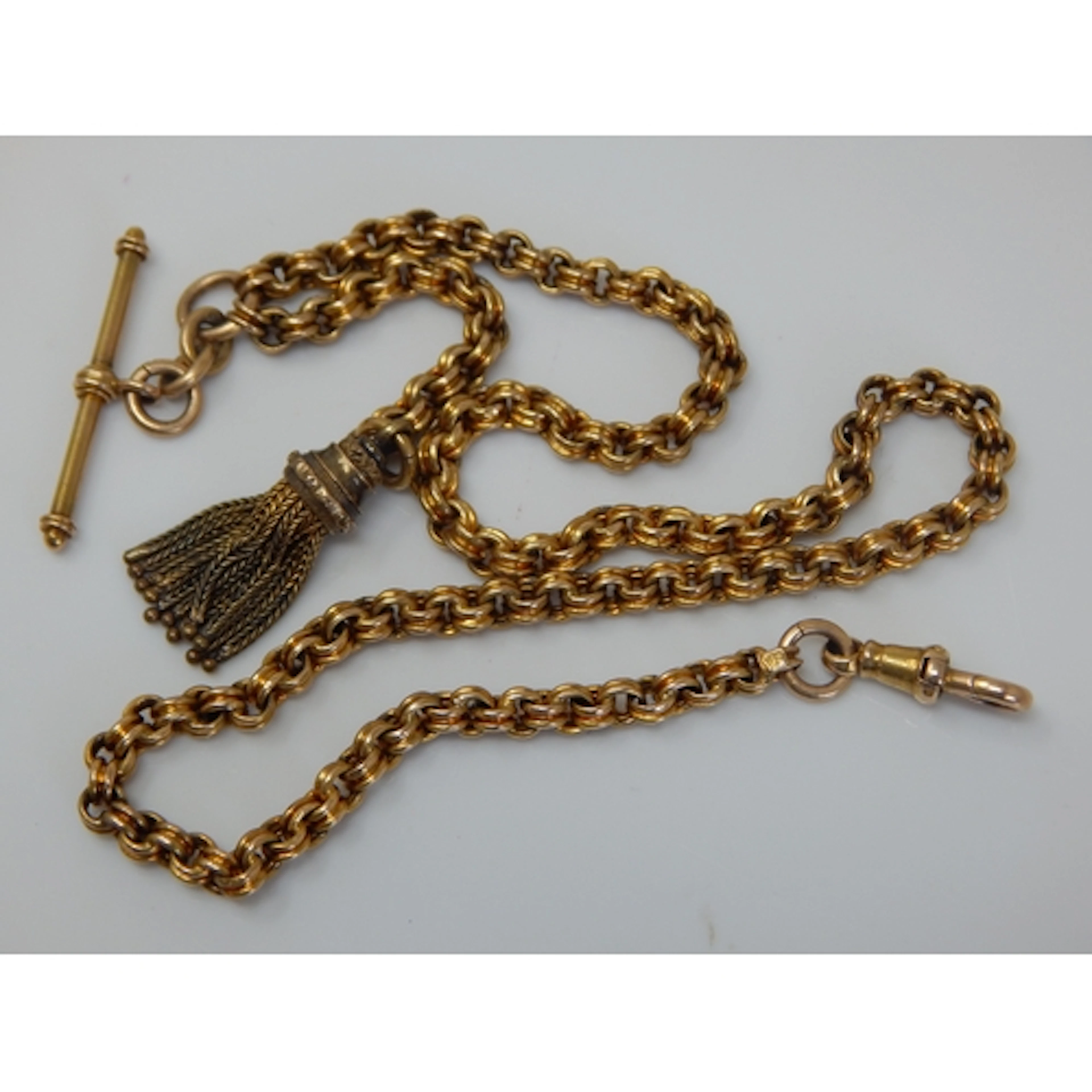 15ct Gold Albert Chain with T-Bar, Clip & Attached Tassel Fo...