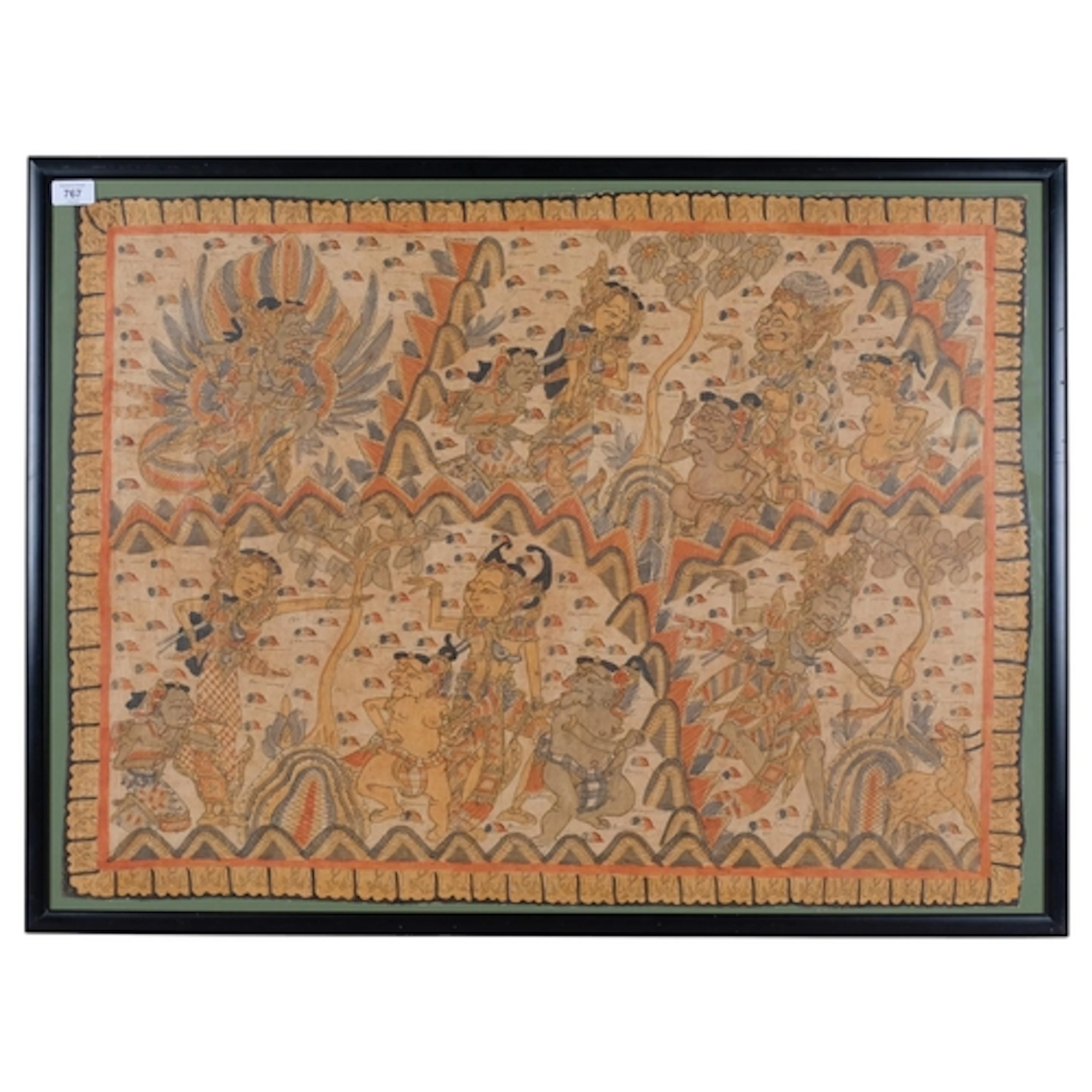 Balinese School, Kamasan painting on fabric, 62cm x 86cm, fr...
