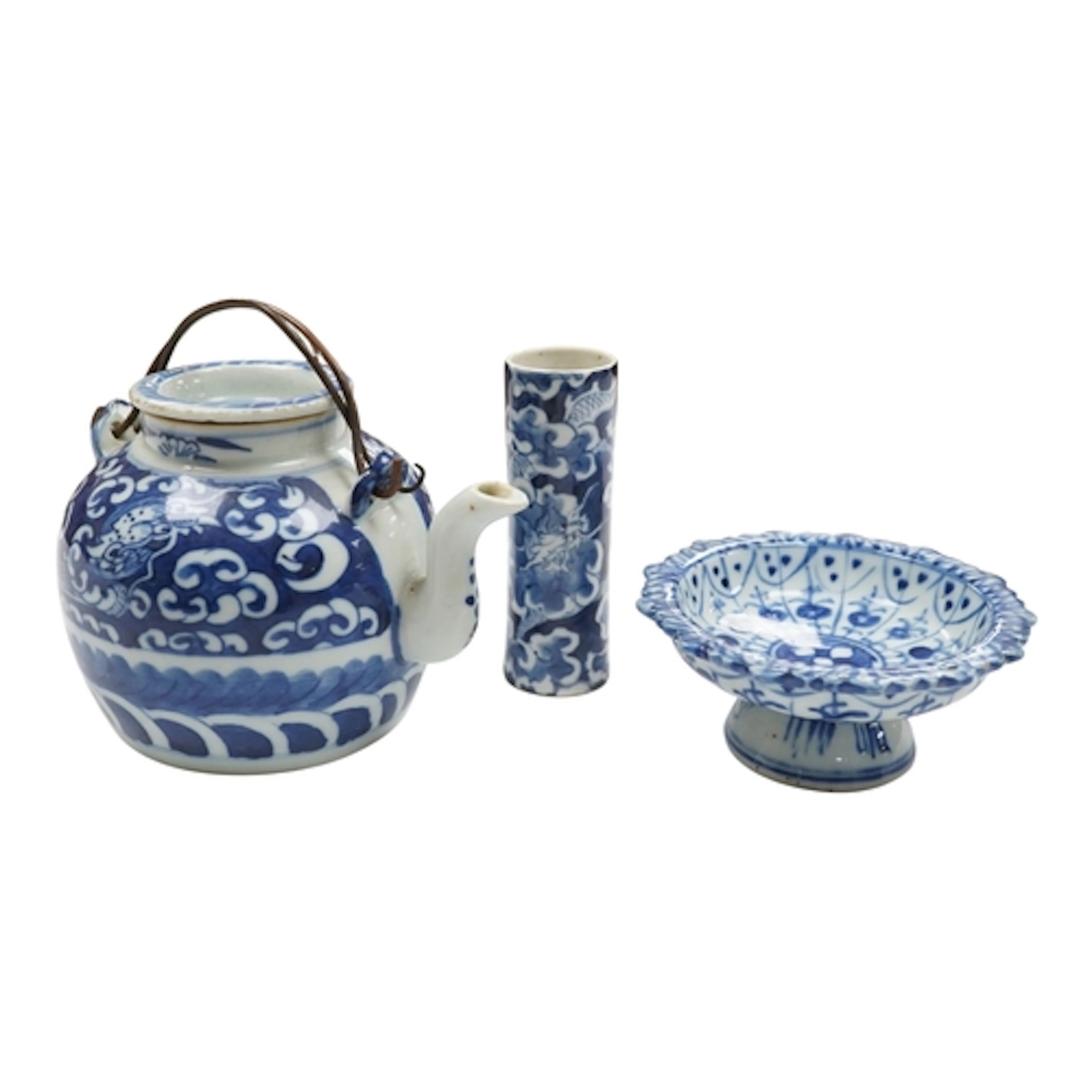 A Chinese bleu de Hue 'dragon and clouds' teapot and cover a...