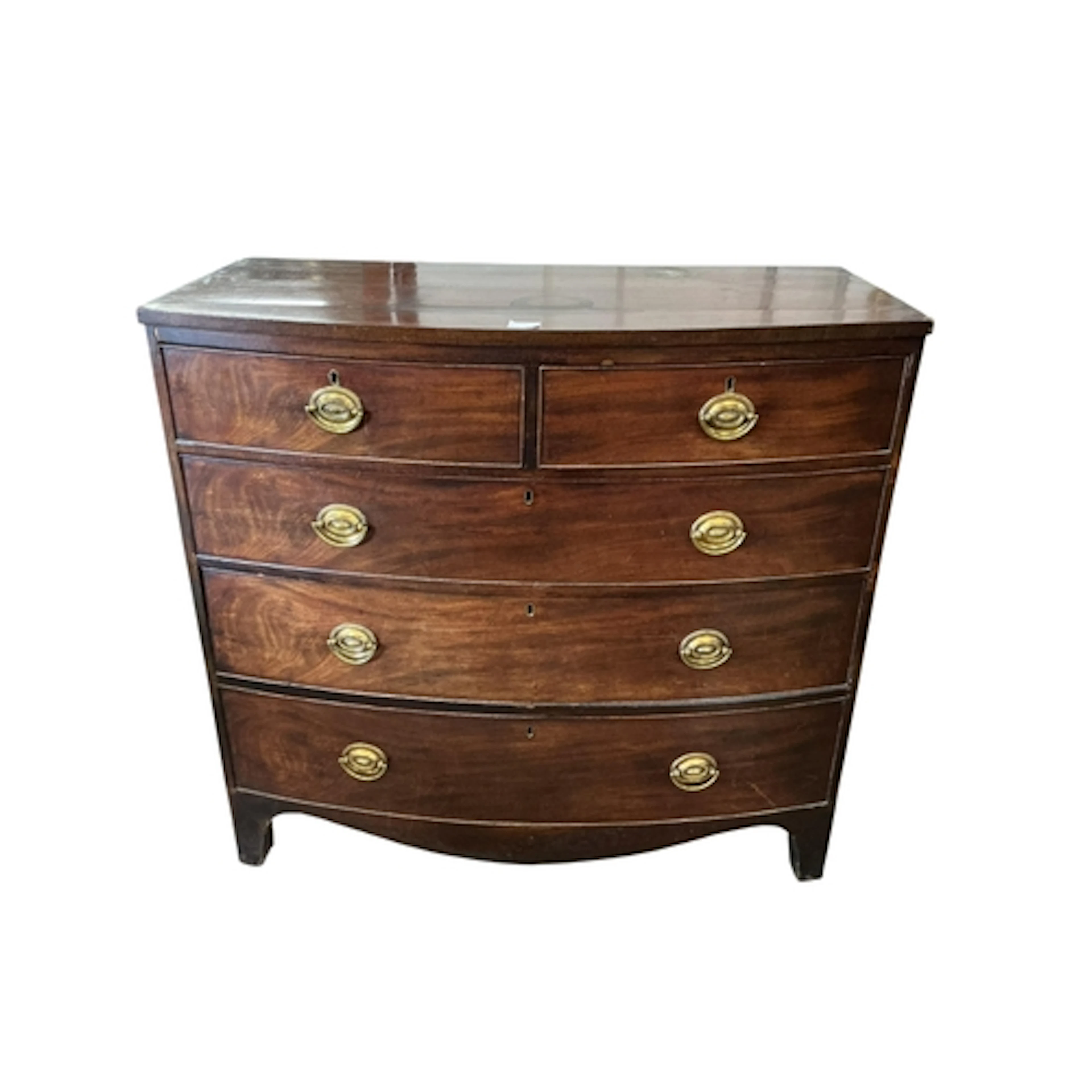 A Regency mahogany bow front chest of drawers, width 106cm, ...