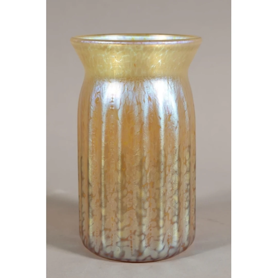 Art glass vase with ribbed pattern in the manner of Loetz, 1...