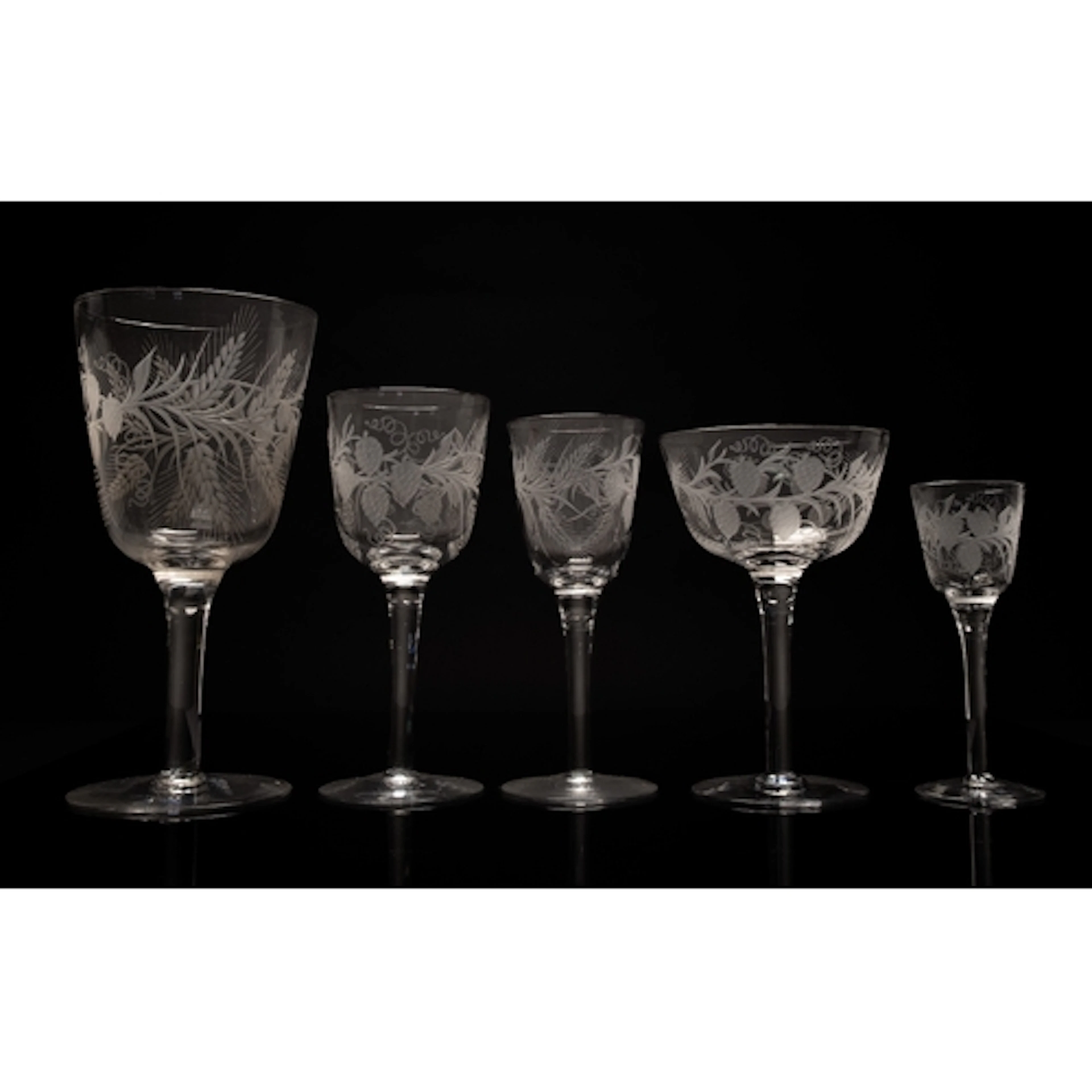 An American 'hops and barley' glass part table service, 19th...