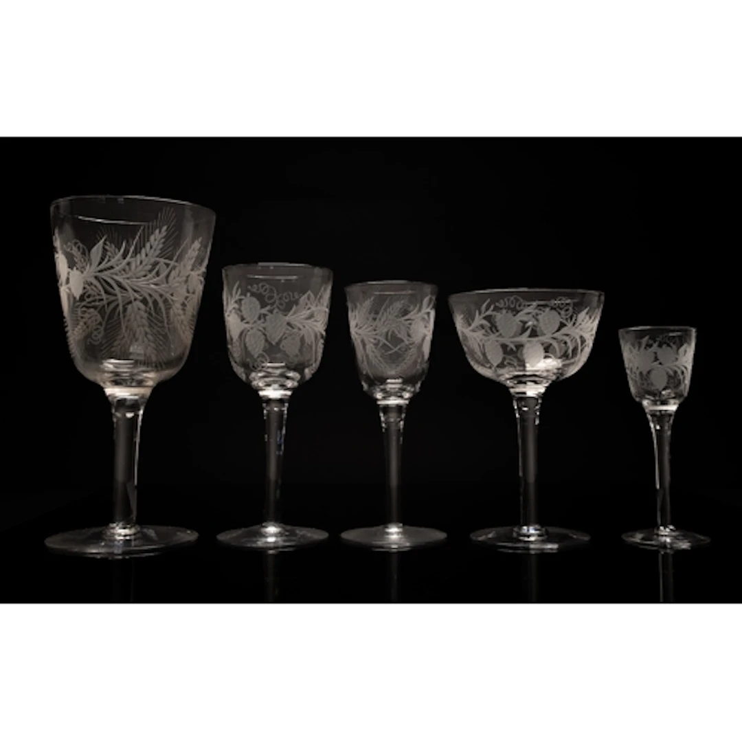 An American 'hops and barley' glass part table service, 19th...
