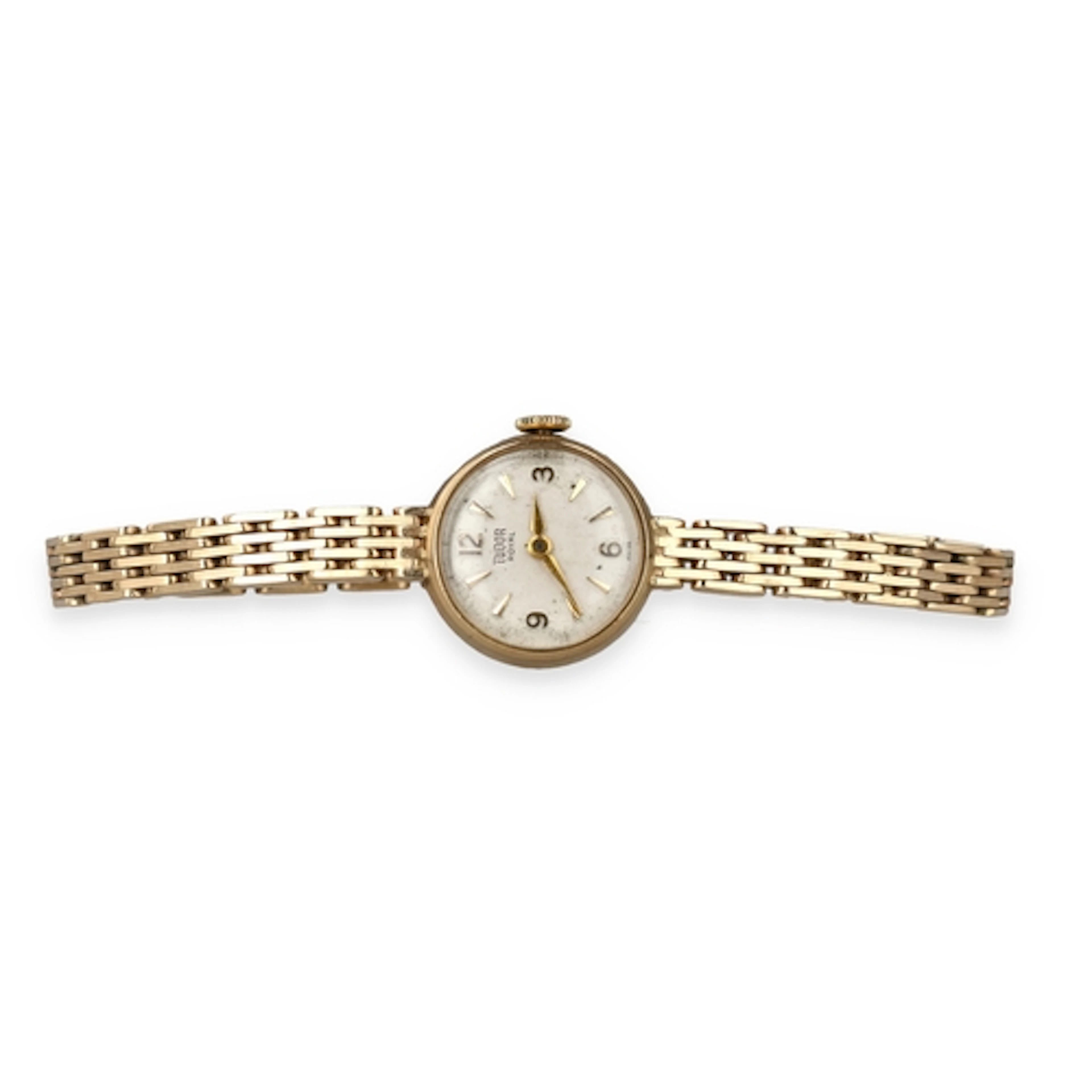 A LADIES TUDOR ROLEX 9CT GOLD WRIST WATCH WITH 9CT GOLD STRA...