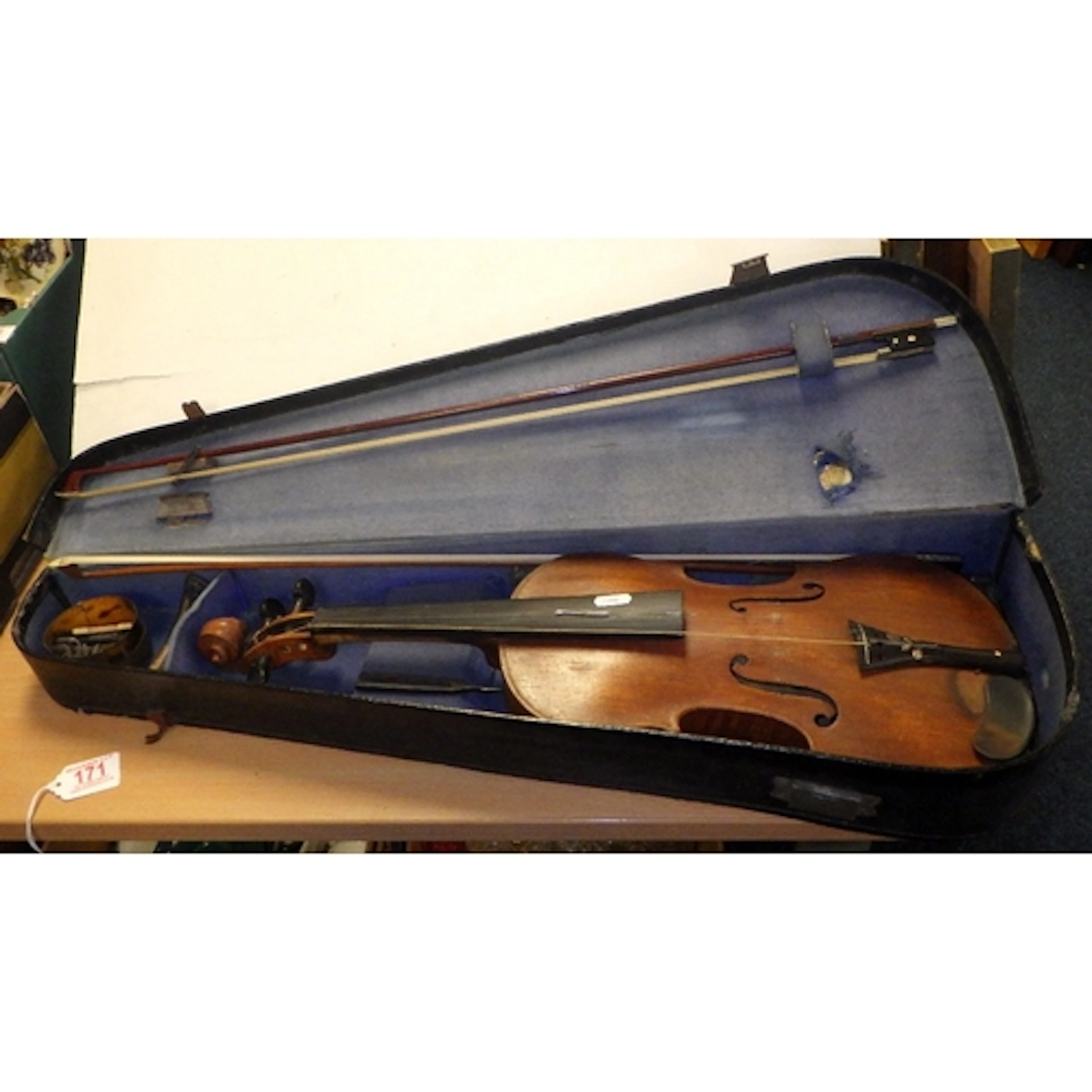 A cased violin