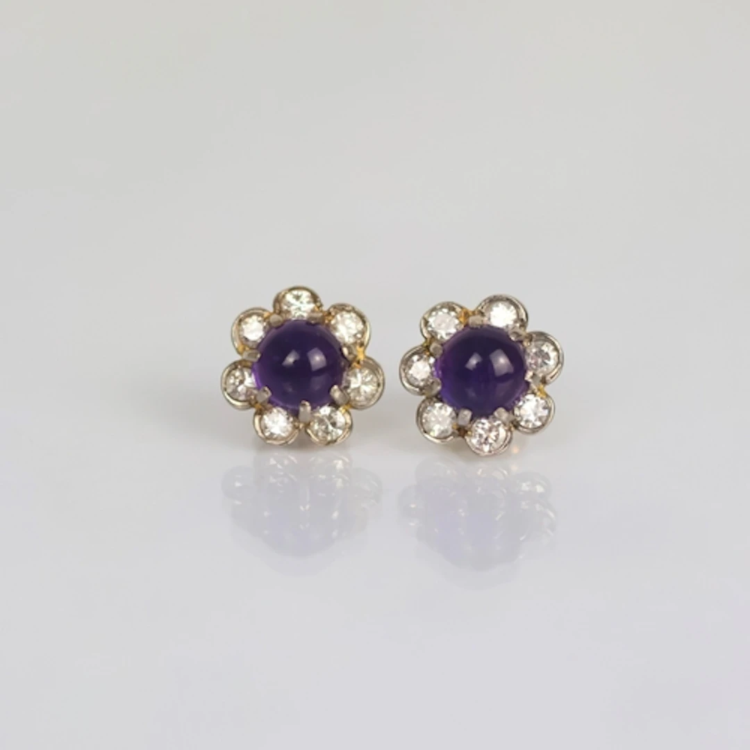 A pair of mid 20th century amethyst and diamond earrings, th...