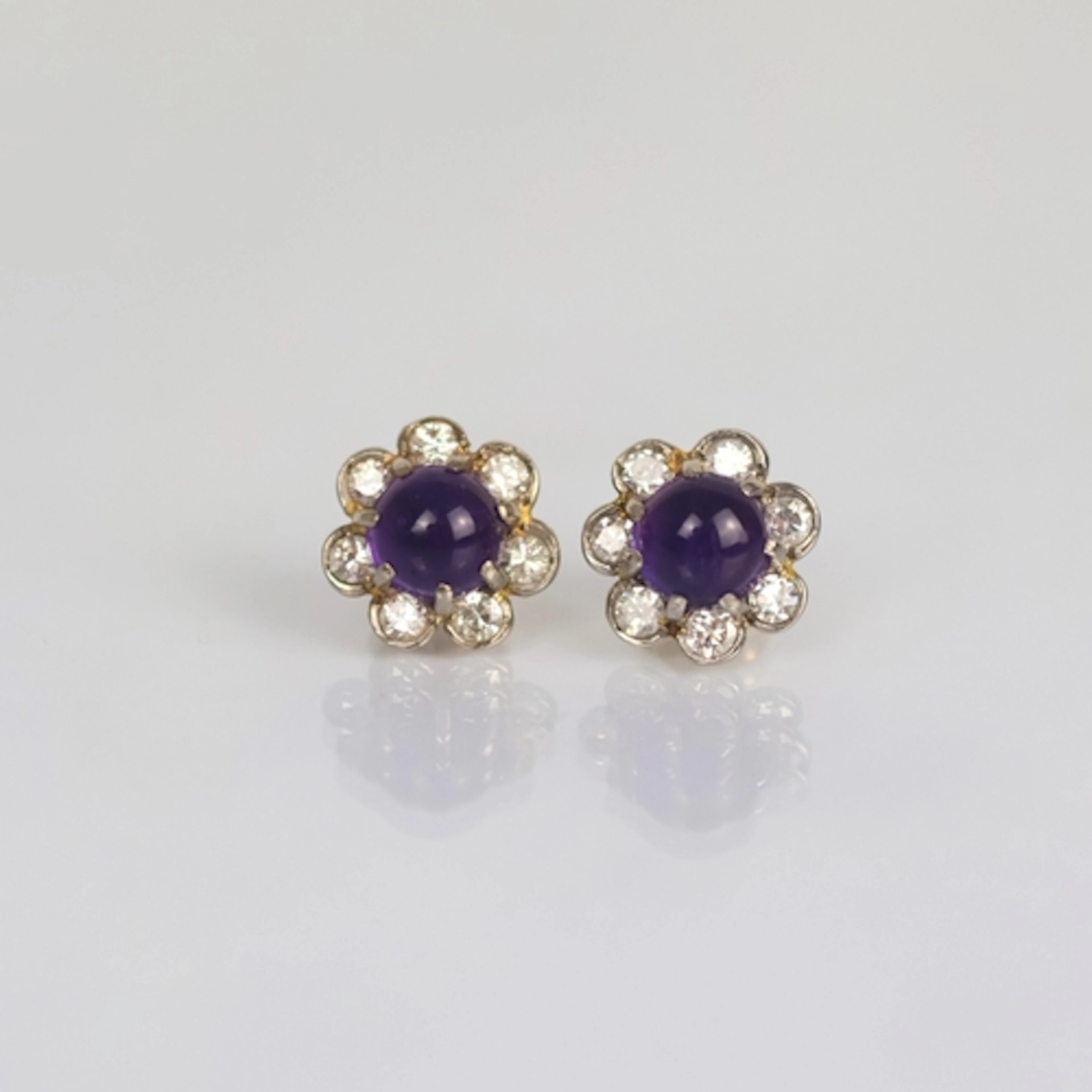 A pair of mid 20th century amethyst and diamond earrings, th...