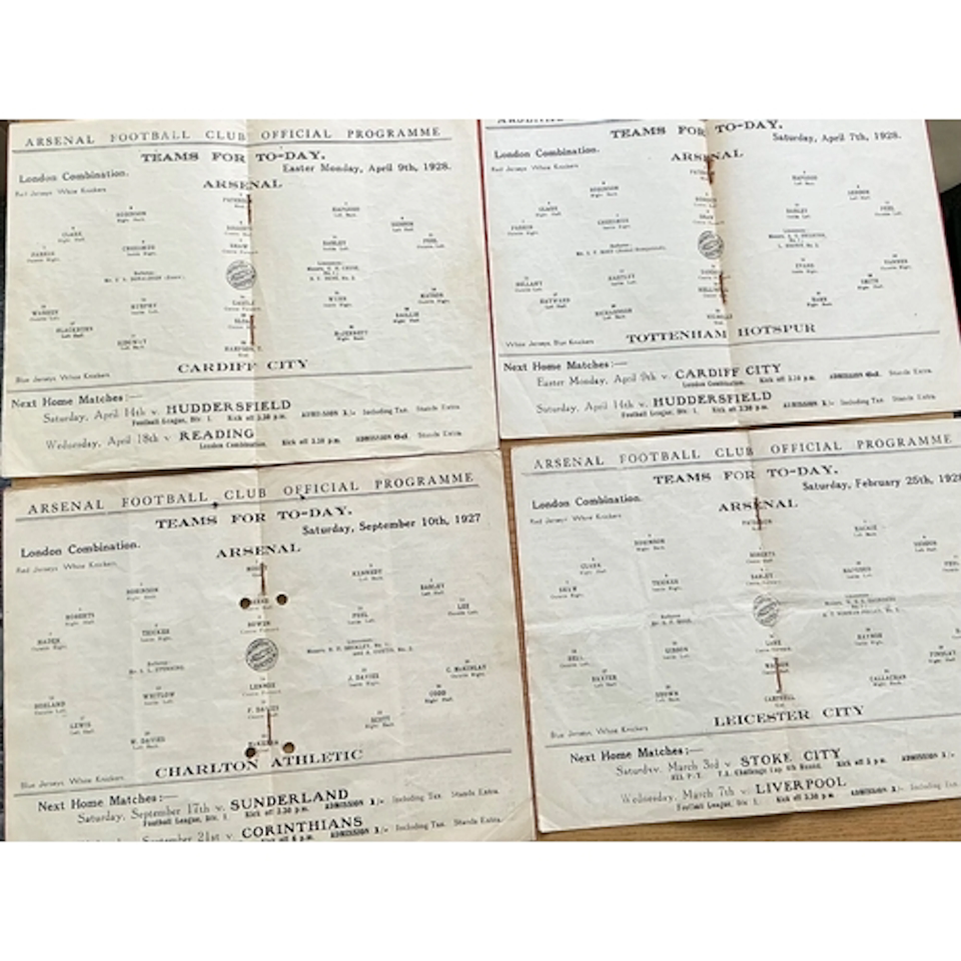 1927 - 1928 Arsenal Reserve Football Programmes: For the mat...