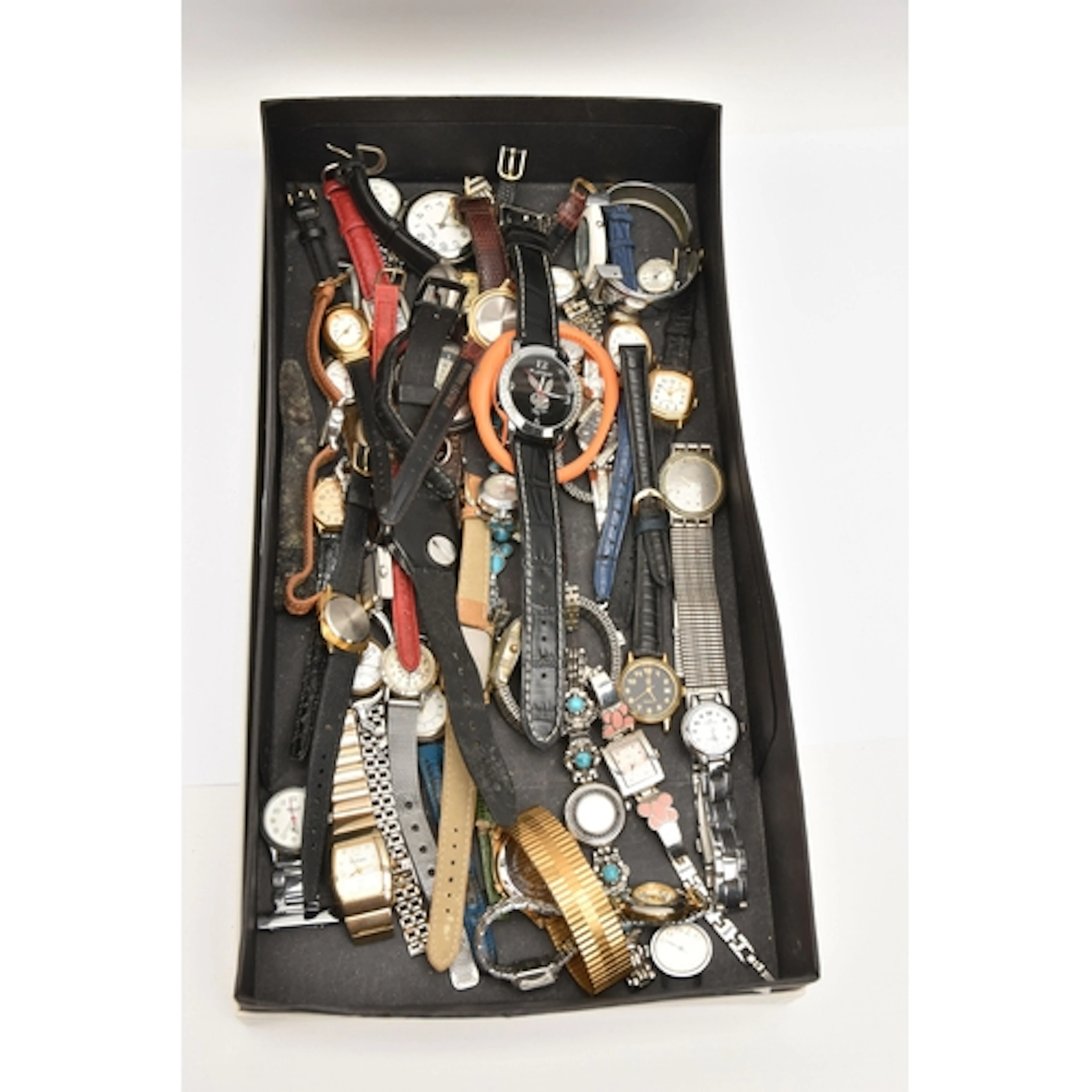 A BOX OF ASSORTED WATCHES, a selection of forty four wristwa...