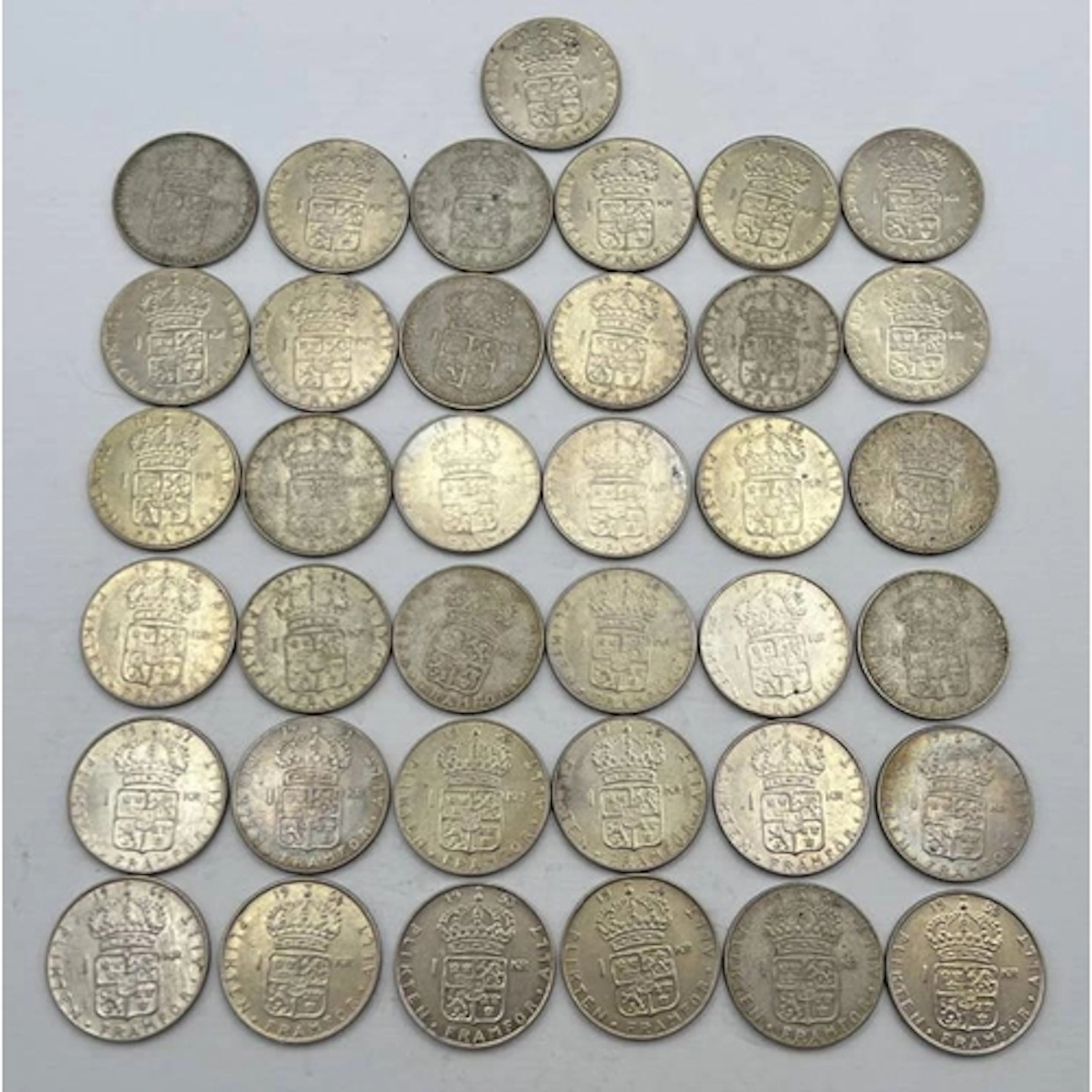 SWEDISH 1 KRONA COINS, ALL SILVER CONTENT, 258 GRAMMS
