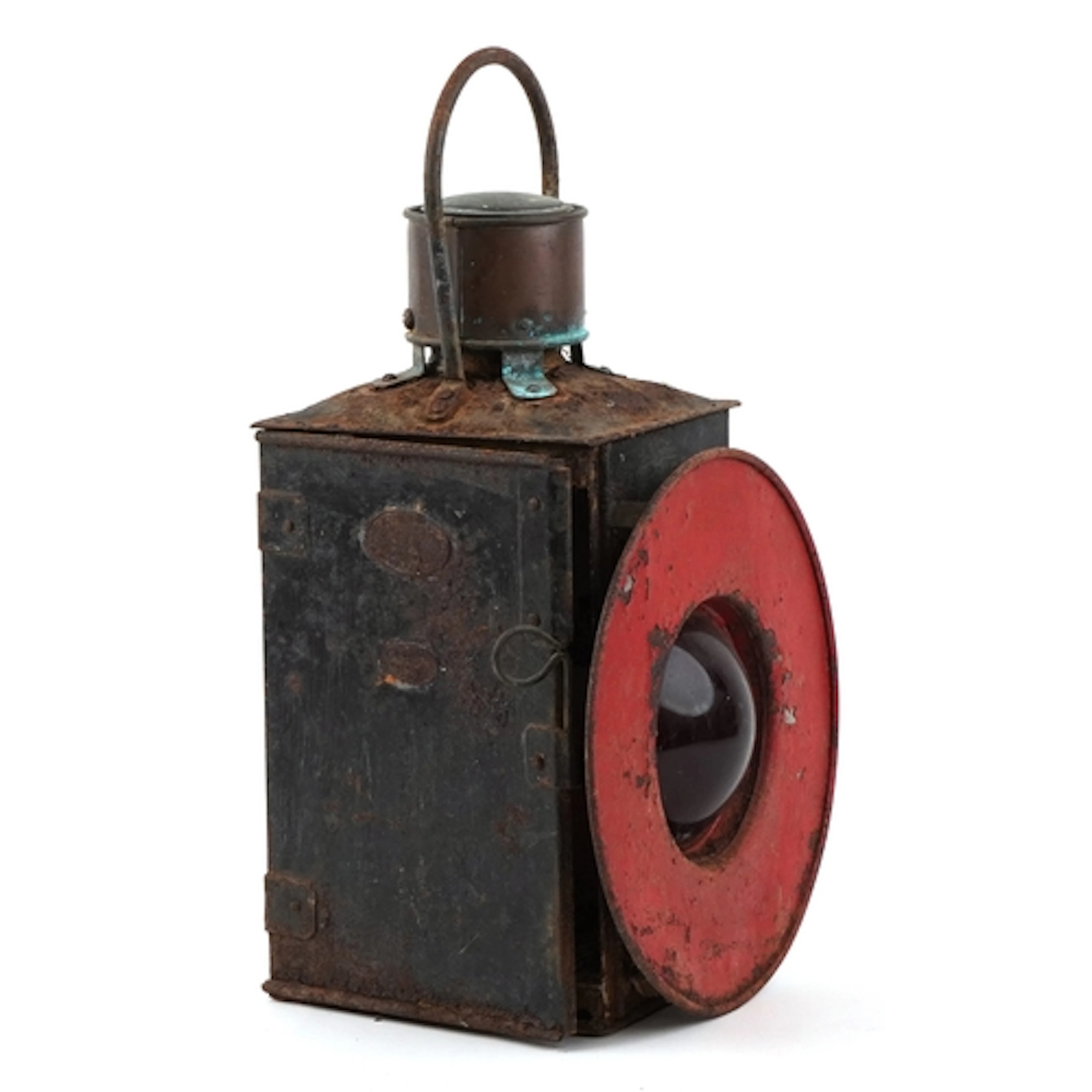 Railway interest red bullseye buffer stop lamp, 51cm high x ...