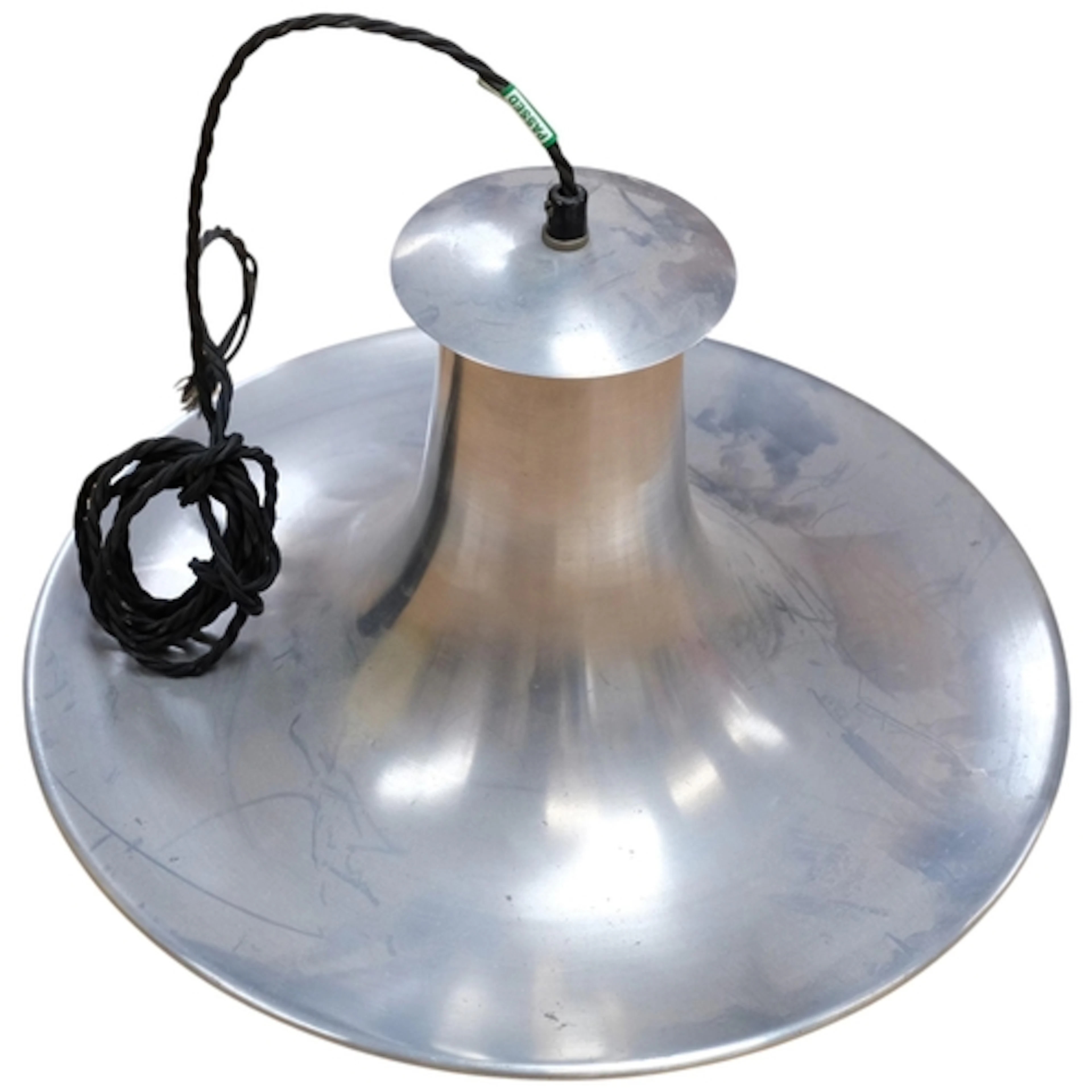 A 1960s polished aluminium ceiling light shade, 38cm across