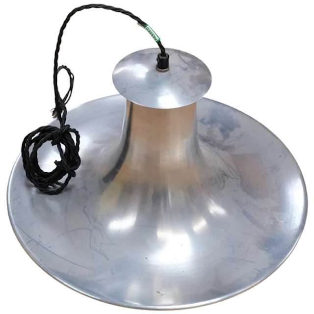 A 1960s polished aluminium ceiling light shade, 38cm across