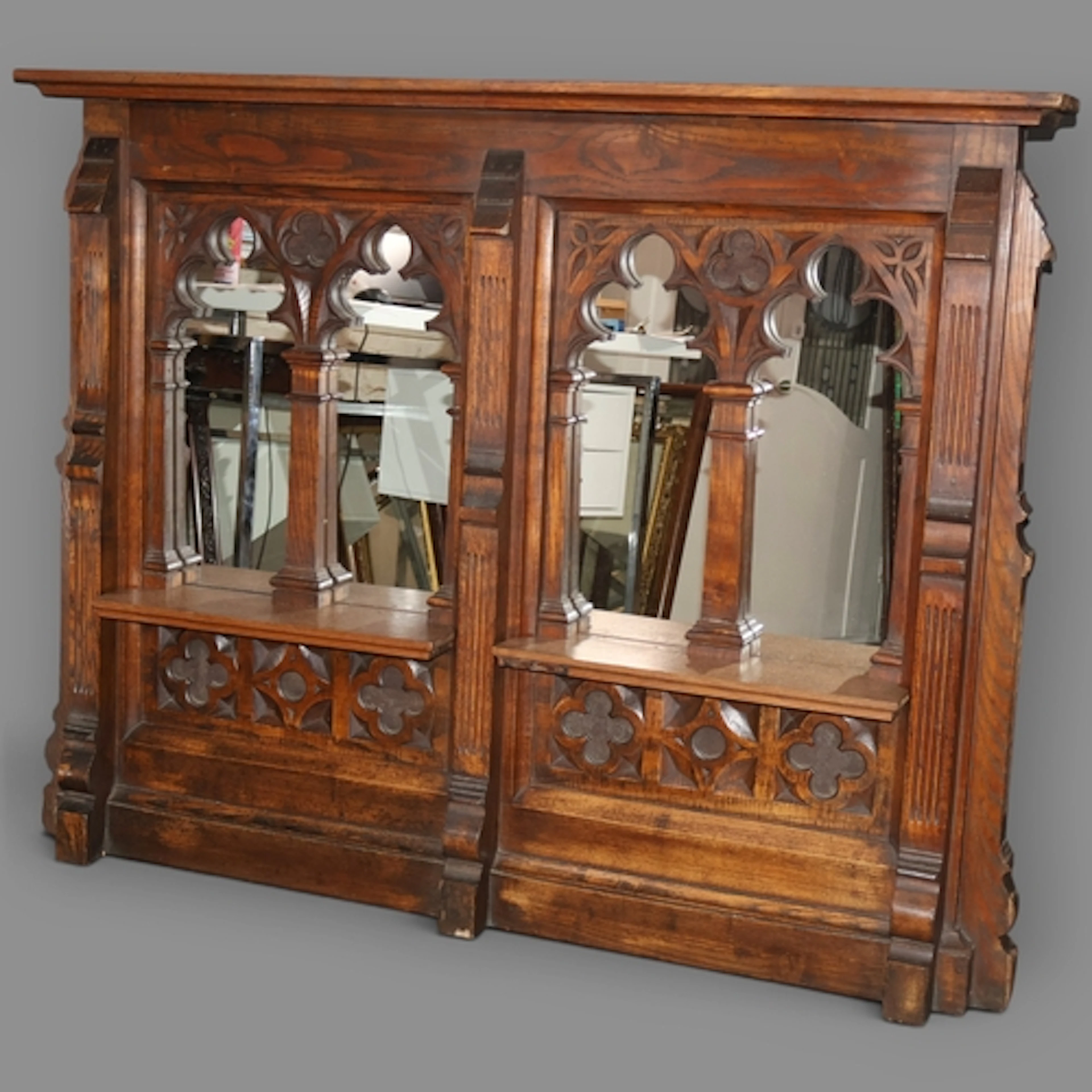 A Victorian Gothic Revival oak ecclesiastical communion rail...
