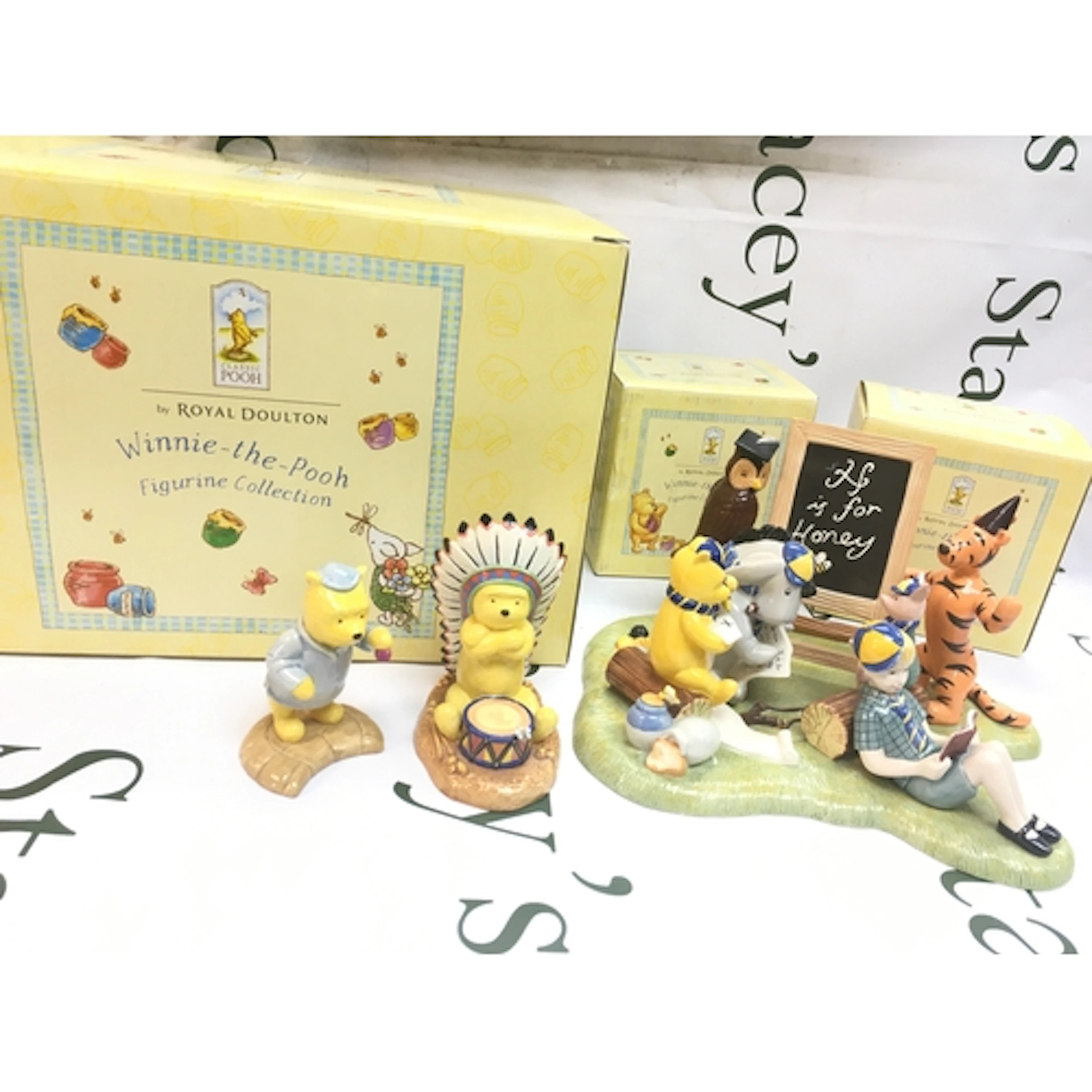 3 boxed Winnie The Pooh ceramic figures (1 large, 2 small) N...