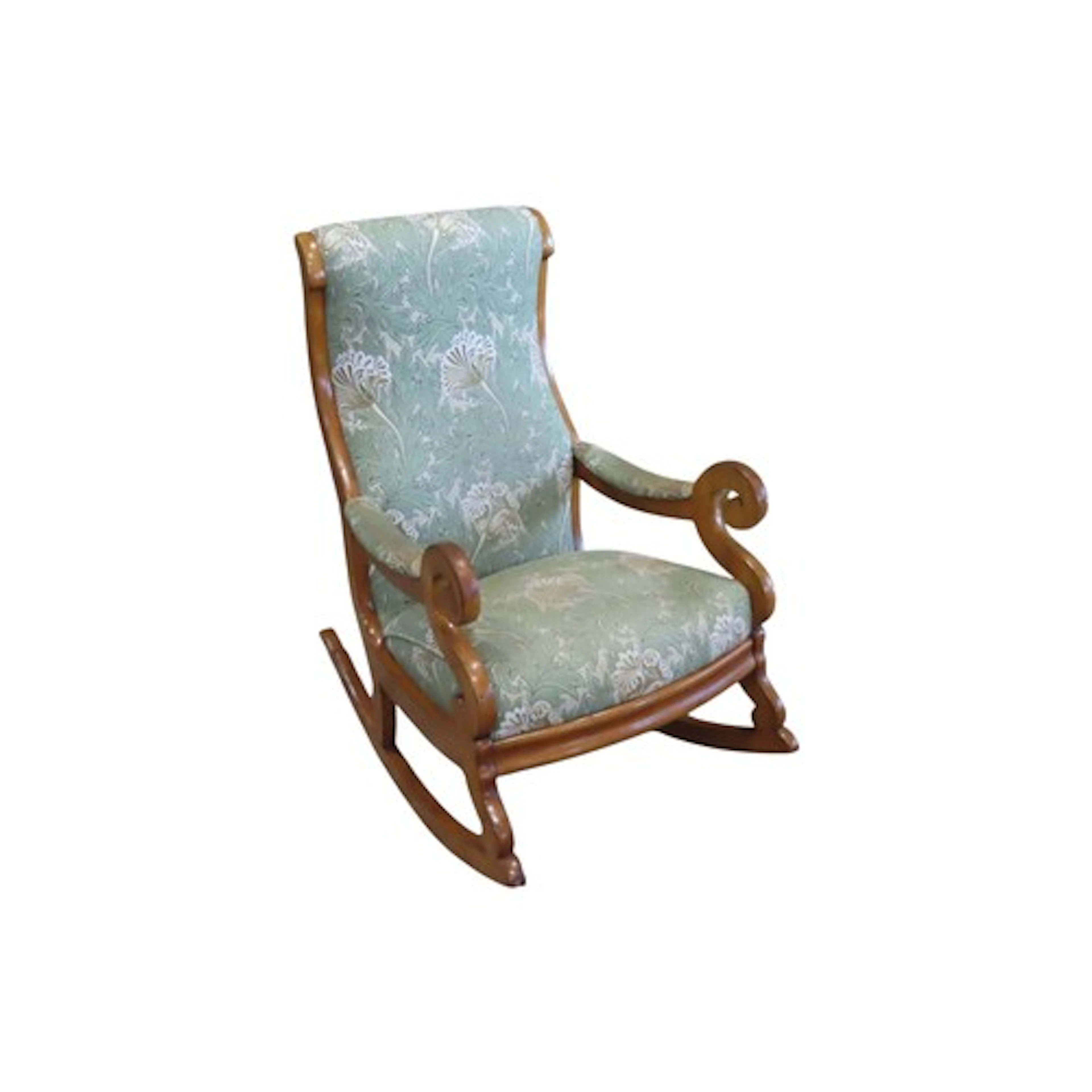 A 19th century rocking chair with solid birch show wood fram...